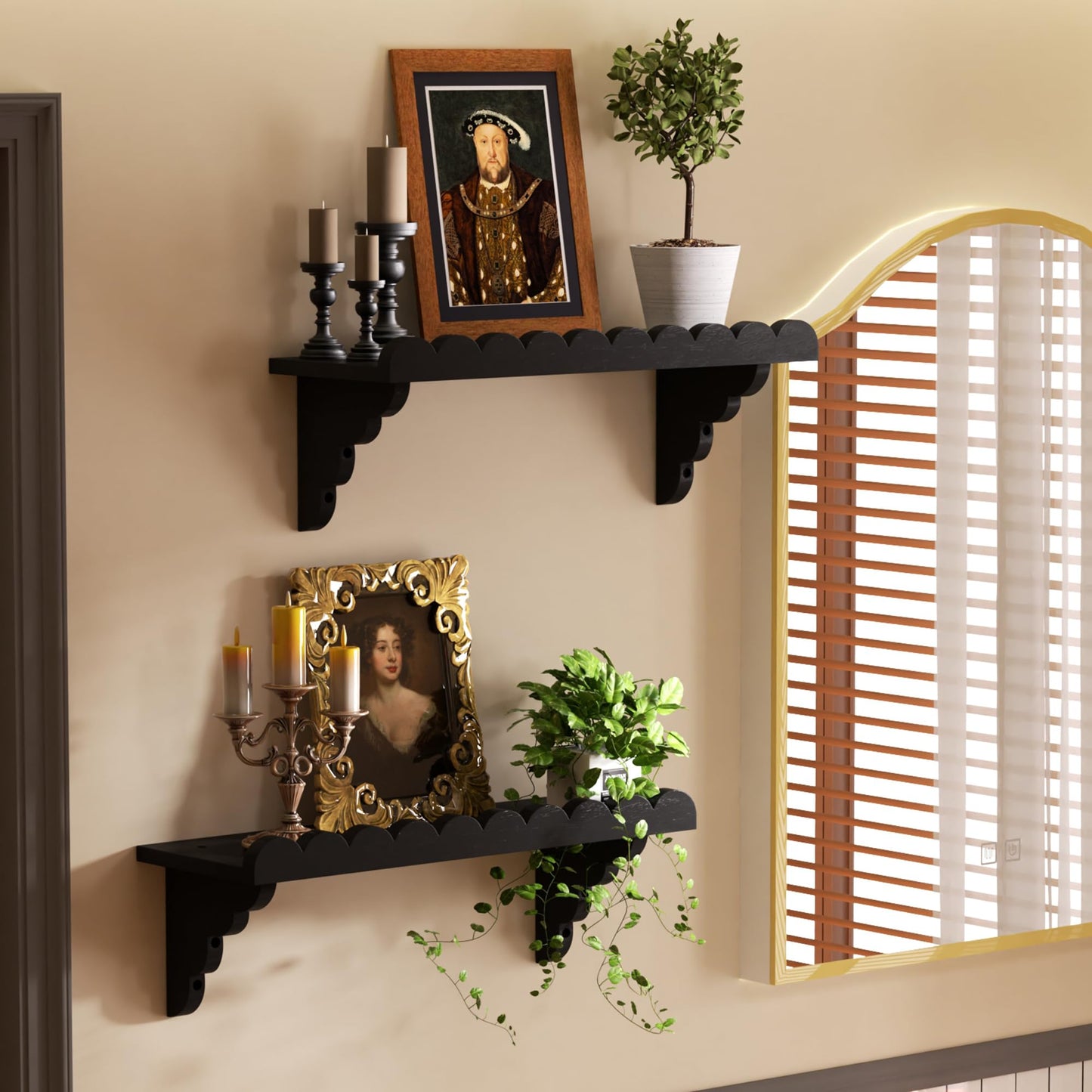 Scalloped Floating Wood Wall Shelf – 17 Inch