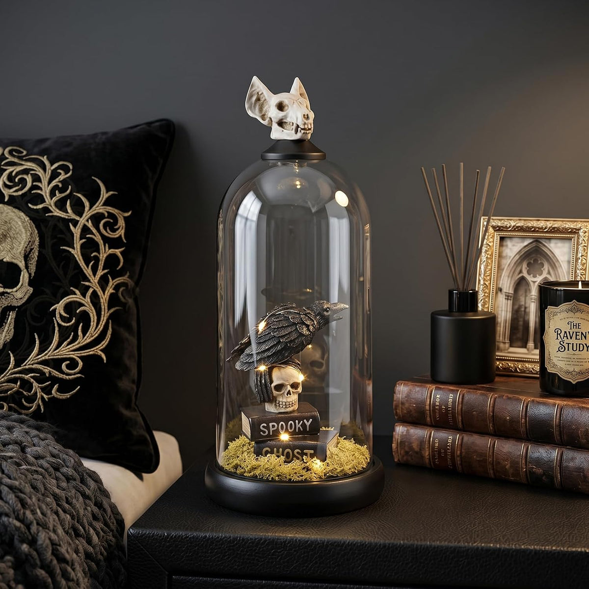Raven On Skull in Dome Decor