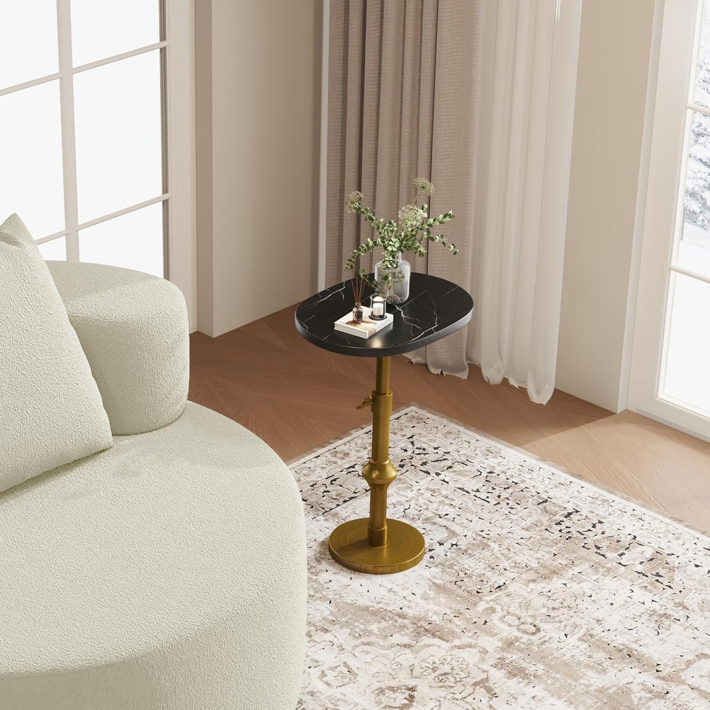 Adjustable Side Table with Antique Brass Stand Base