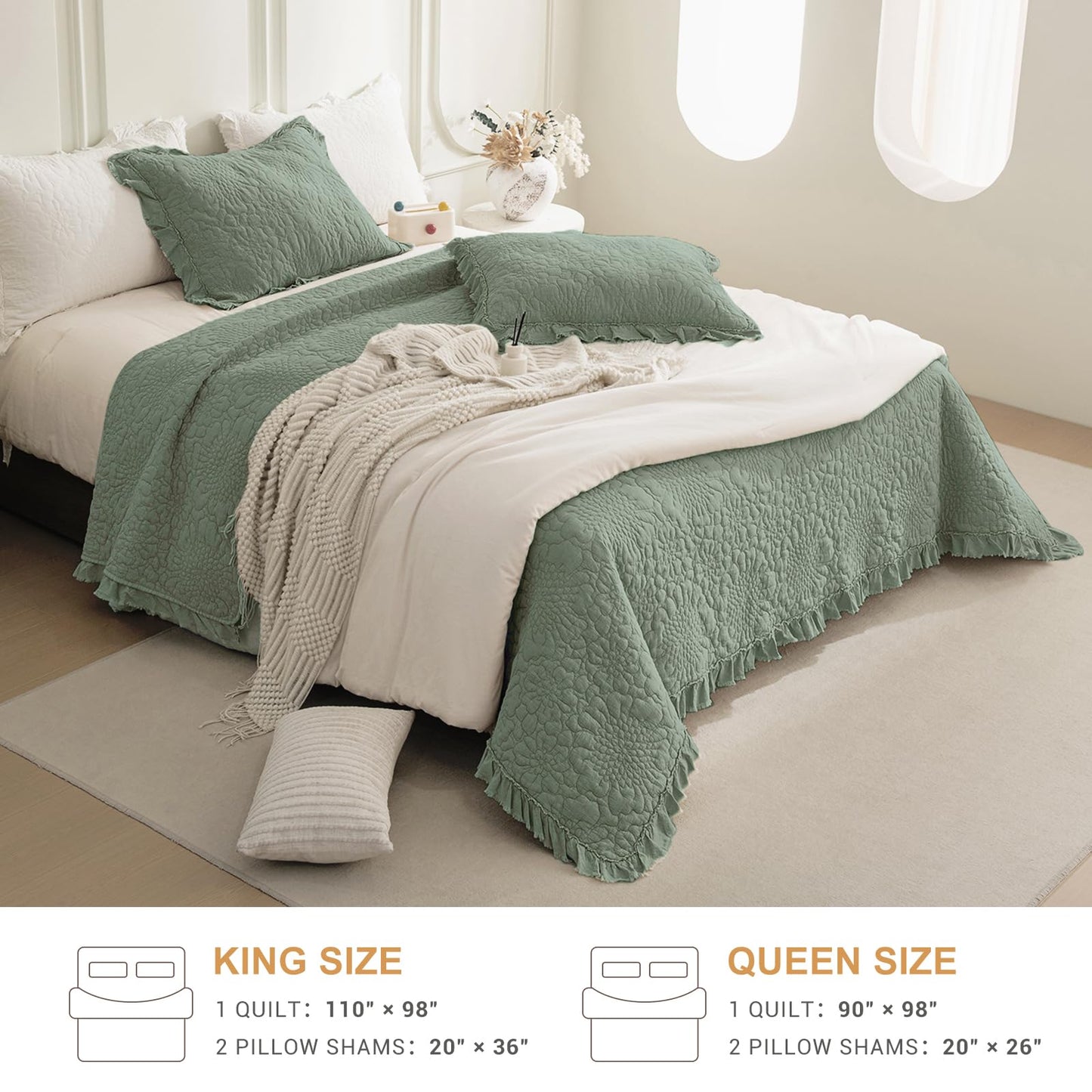 Cotton Oversized Quilt Bedspread Set