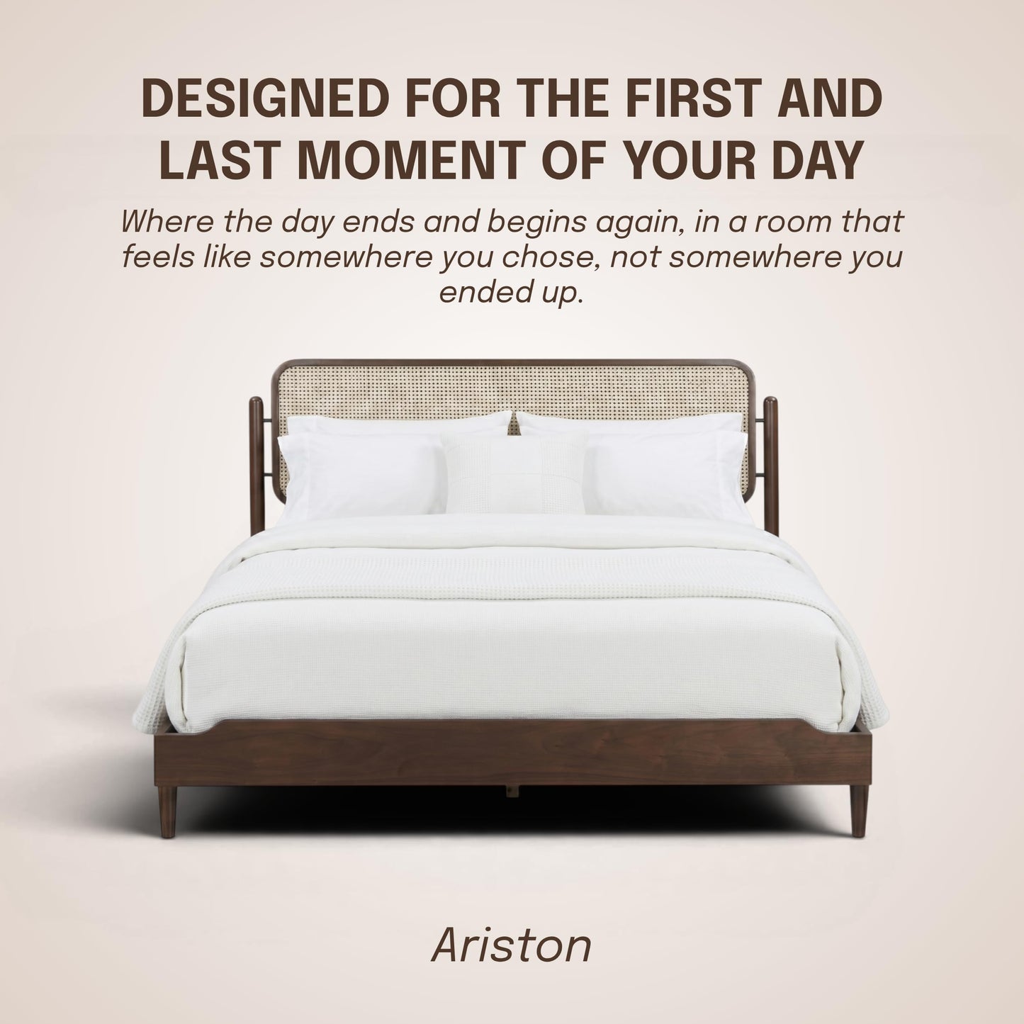 King Platform Bed with Natural Rattan Headboard