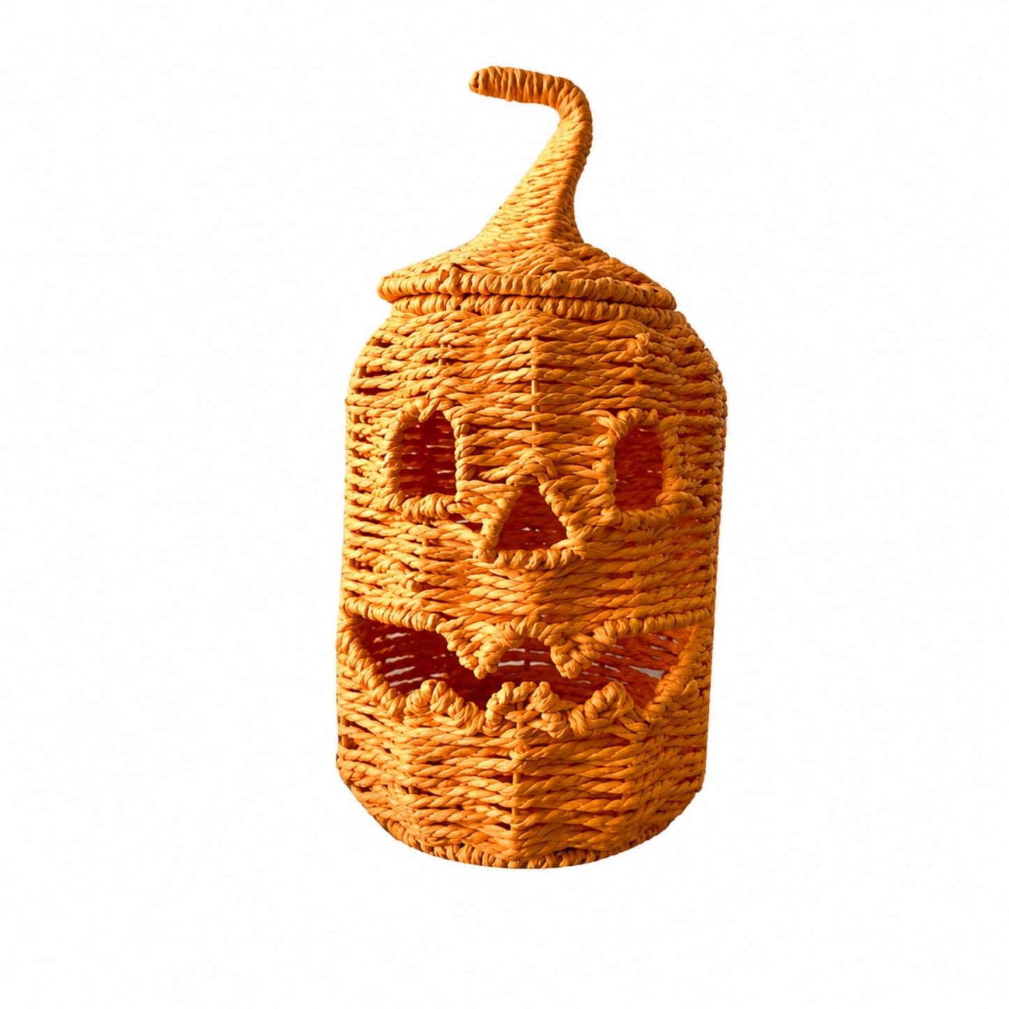 Rattan Lantern Pumpkin Candle Holder with Witch Hat Shape Lid