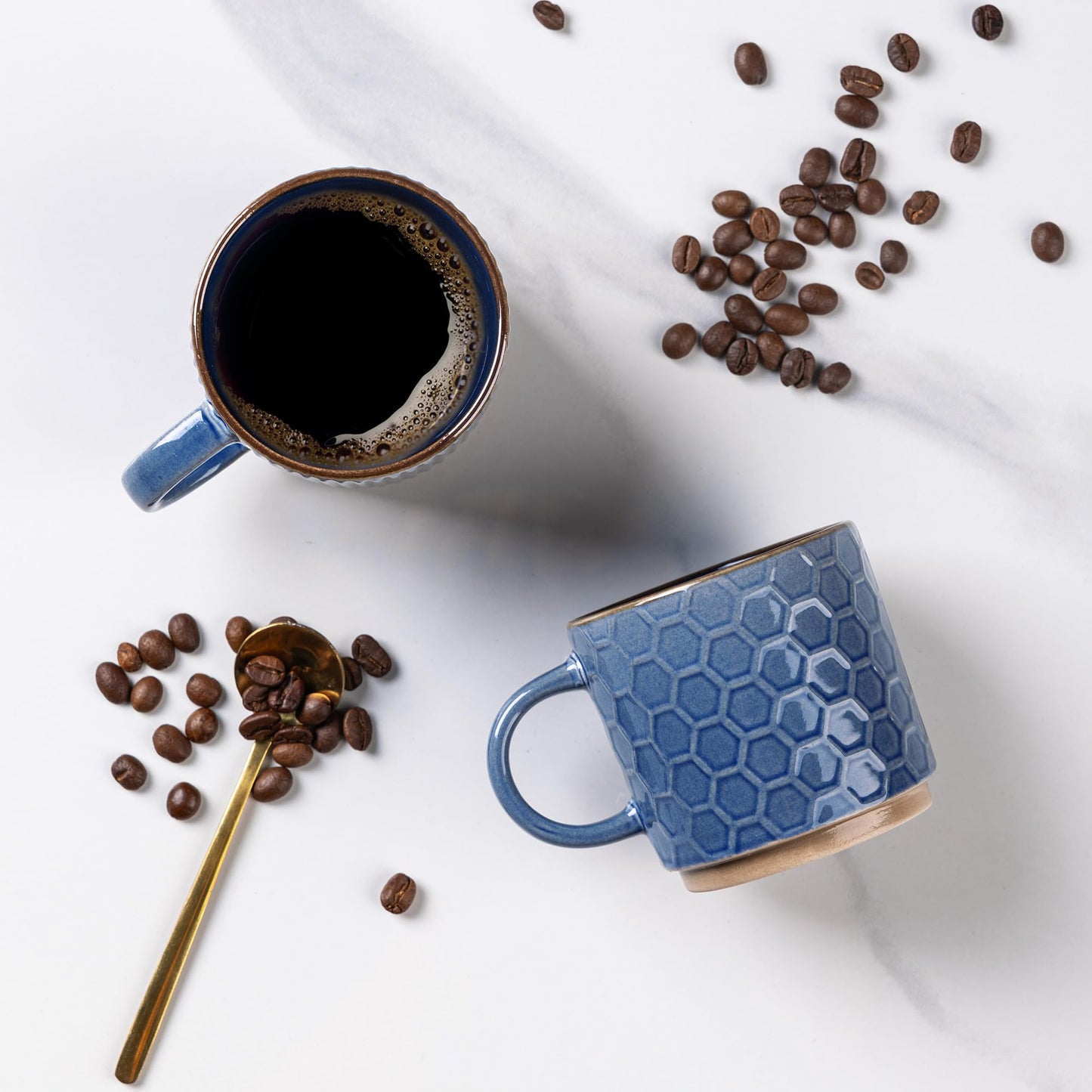 GBhome 12OZ Stackable Coffee Mugs, Ceramic Coffee Mugs with Texture Patterns for Man,Woman,Dad,Mom, Modern Coffee Mugs Set of 4 for Latte/Cappuccino/Cocoa. Dishwasher&Microwave Safe, Pale Khaki