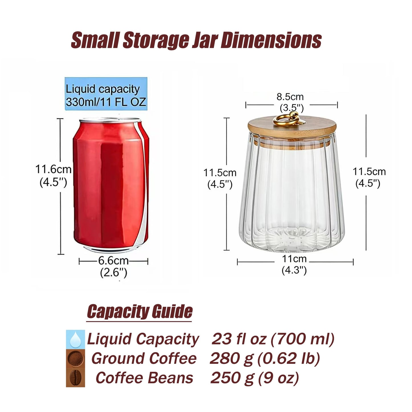 FANTESTICRYAN Glass Coffee Nuts Canister Airtight Storage Jar Petal Decorative Container with Bamboo Lid Metal Handle Easy to Grasp 700ml, 23 FL OZ