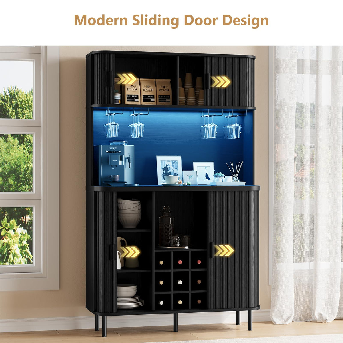 71" Tall Fluted Wine Bar Cabinet with Storage