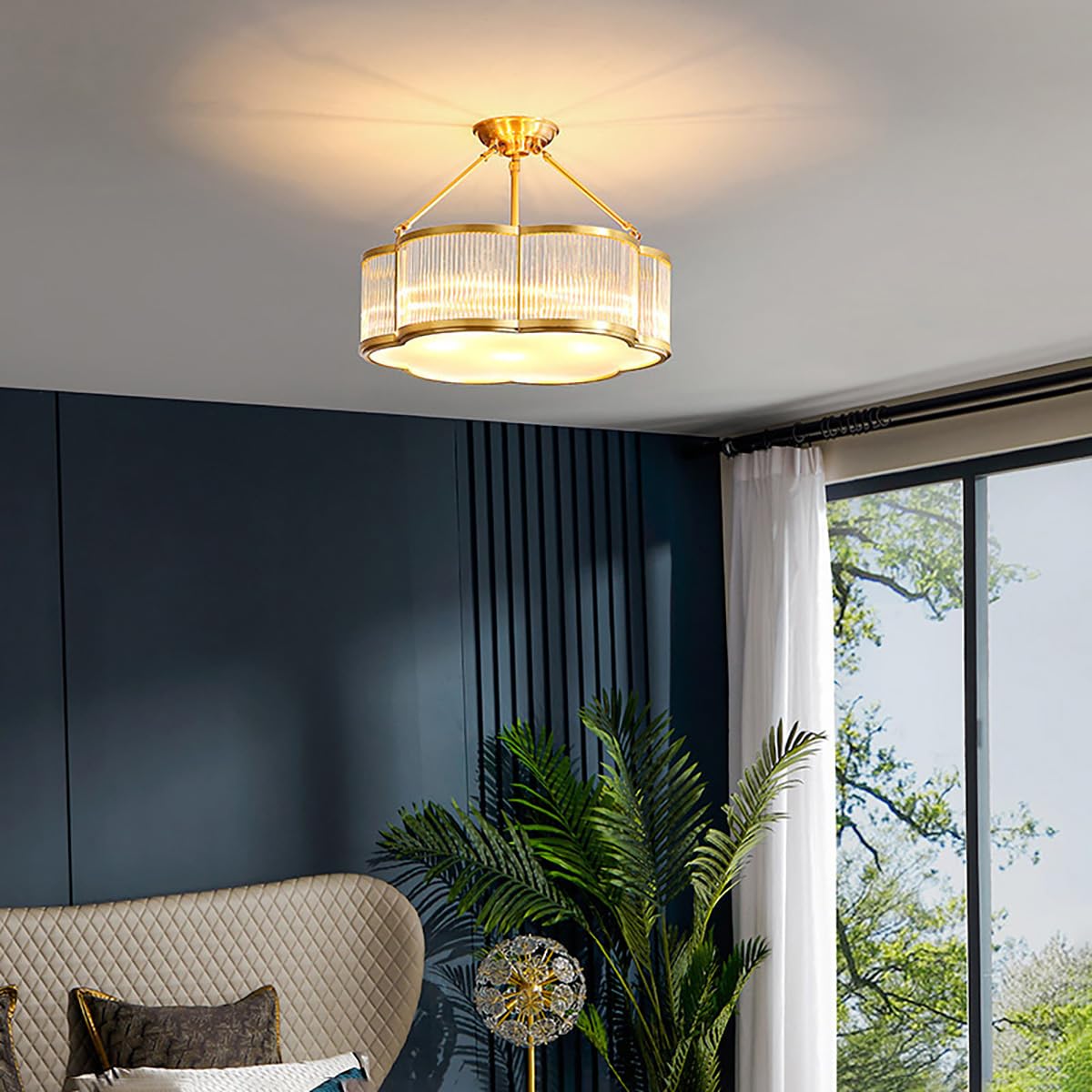 Vintage Style Brass Flush Mount Chandelier