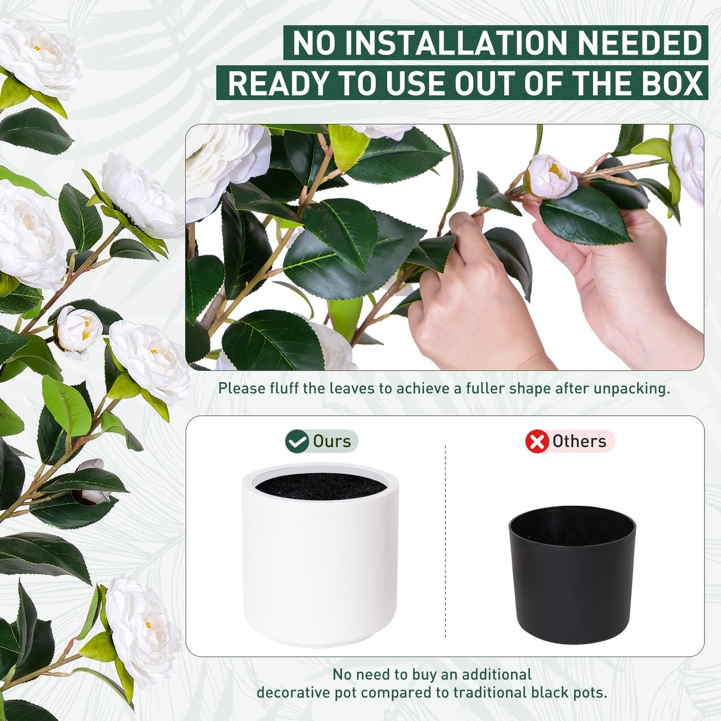 Yepdin 63 inch Artificial Camellia Tree with White Flower Pots - White Fake Tree,5 Ft Faux Plants Indoor wich Blooming,Artificial Plants for Indoor & Outdoor Home Front Door Decor