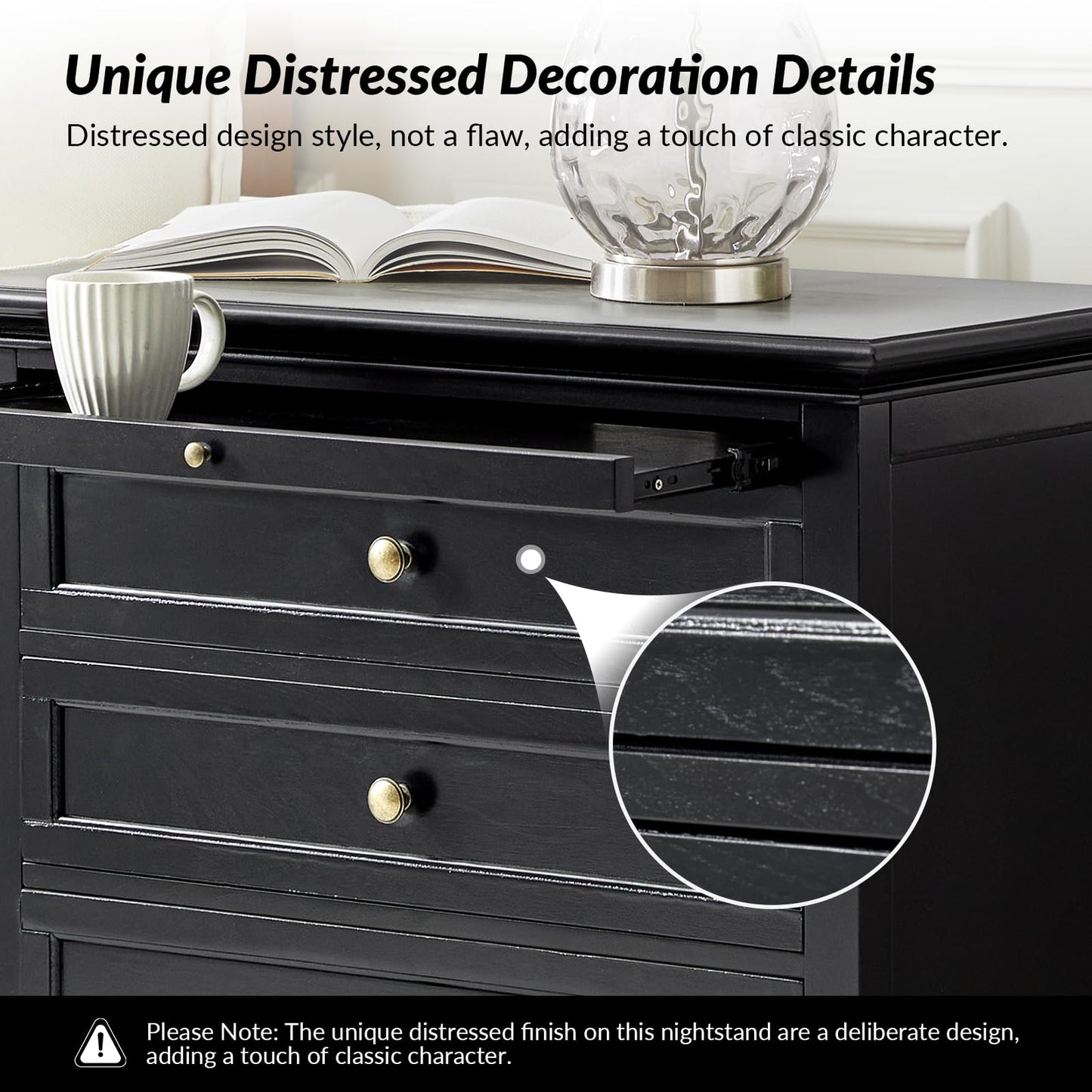 Solid Wood 3 Drawer End Table with Tray