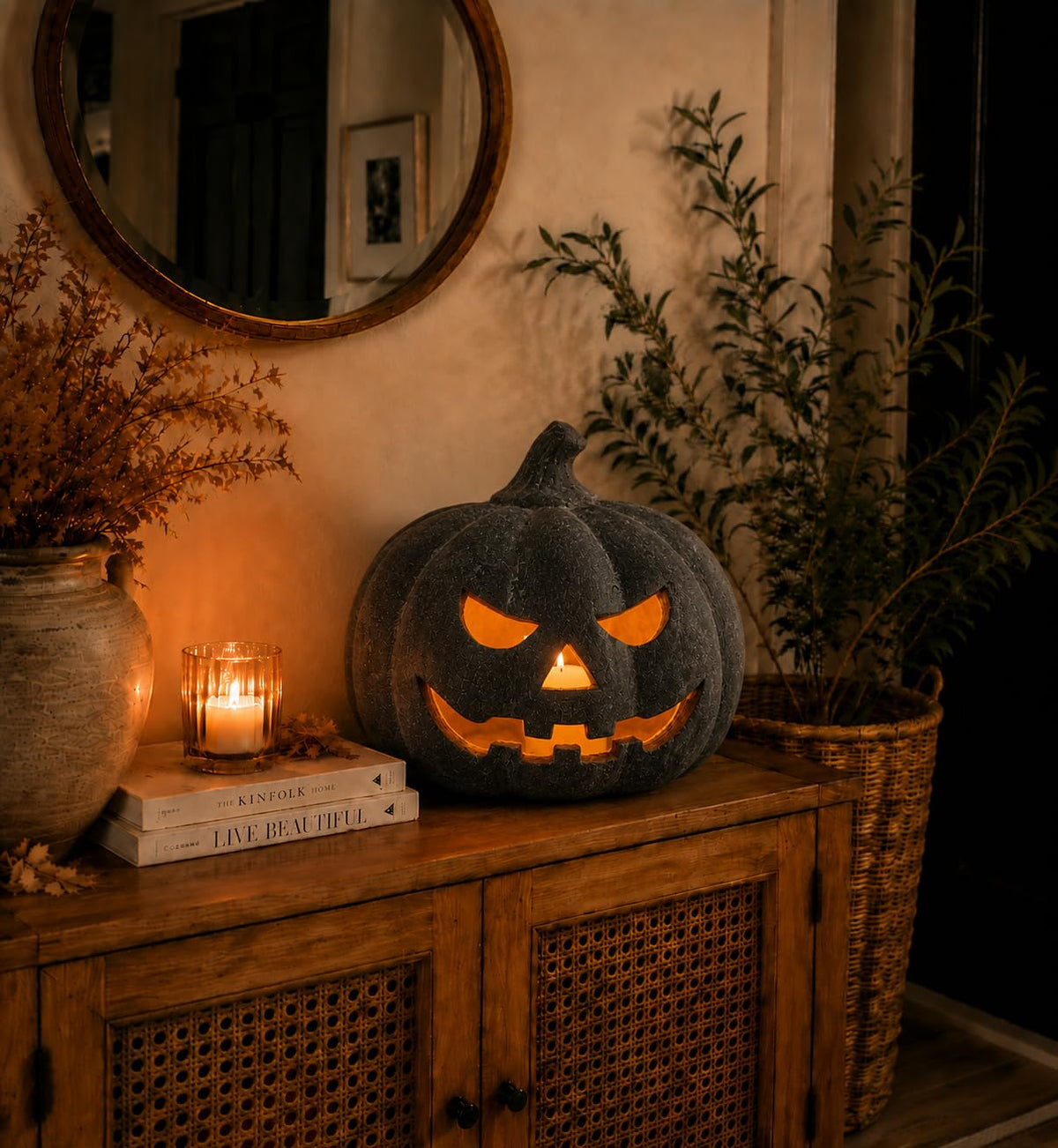 Halloween Decorations - Terracotta Pumpkin Jack O' Lantern