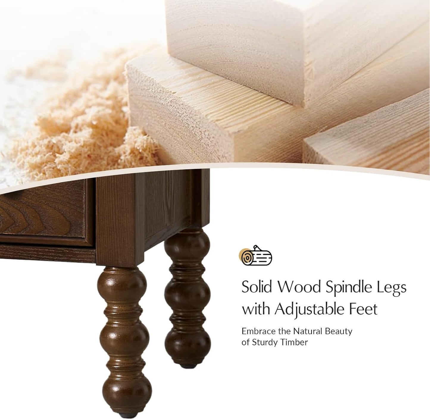 26" End Table with Charging Station and Transitional 2 Drawer Wood