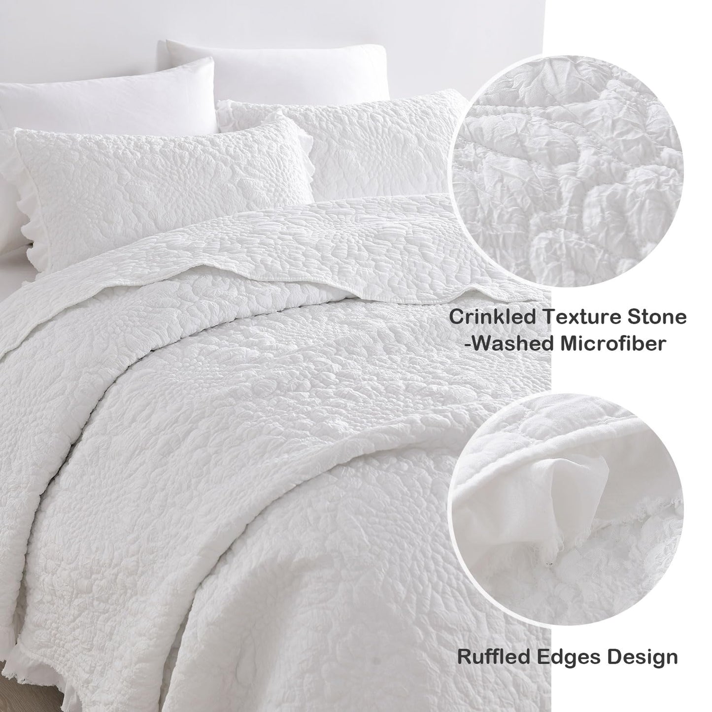 Ruffled Quilt Stone-Washed Lightweight Crinkled Shabby Chic Bedding Set