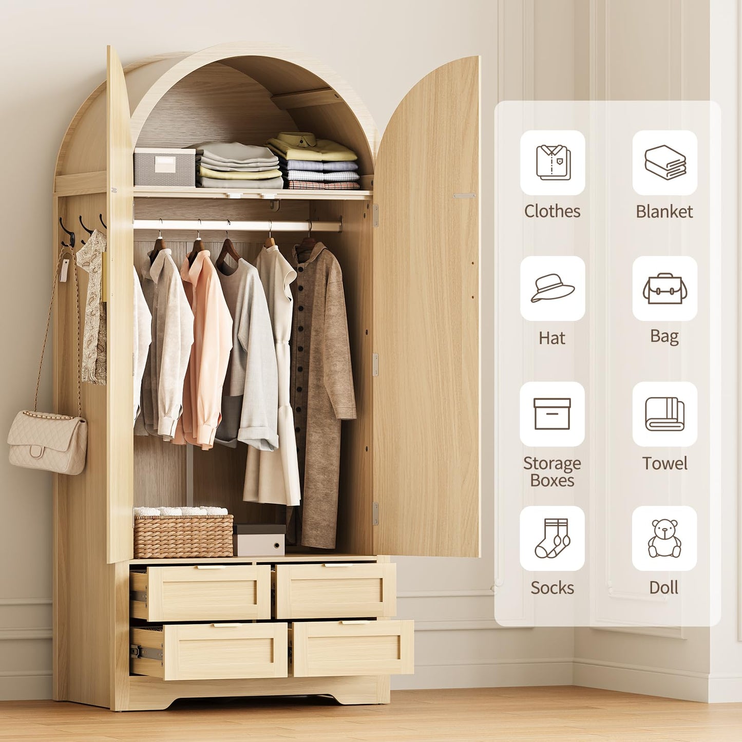 Armoire Wardrobe Closet with 4 Drawers