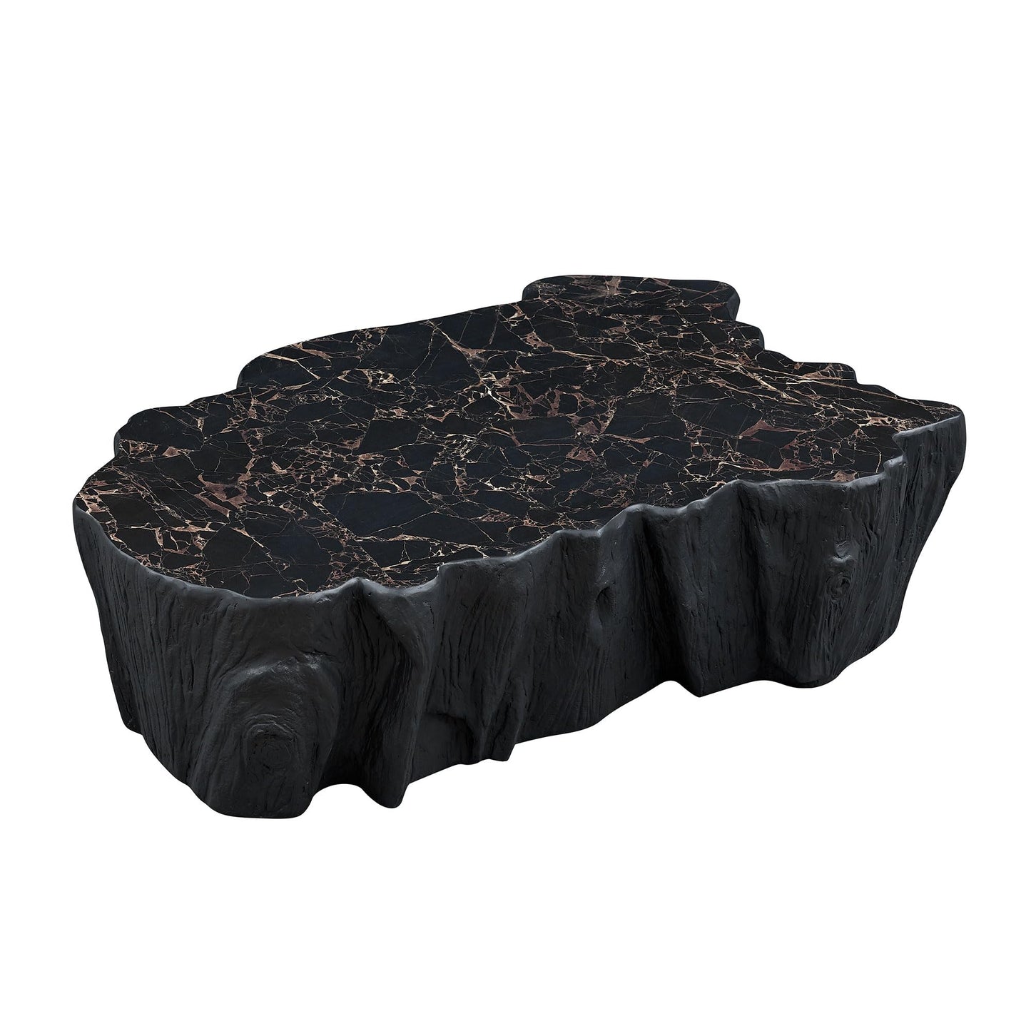 WILLIAMSPACE 43.31" Rectangle Coffee Table with Burl Wood Veneer & Sturdy Base, Modern Luxury Wood Drum Center Table End Table Accent Side Table for Living Room, Minimalist Fluted Design, Oak