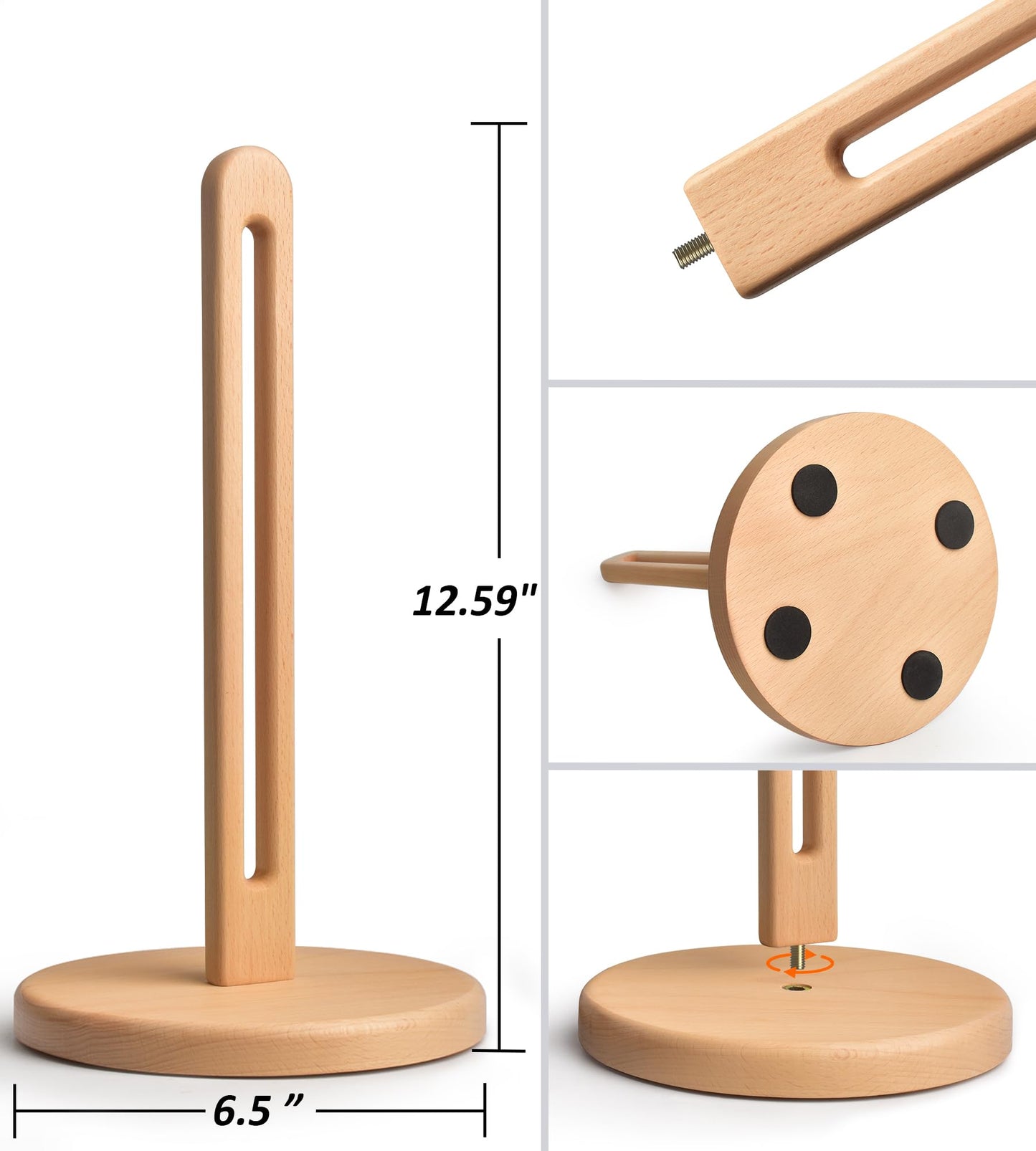 KitchLife Acacia Wooden Paper Towel Holder Countertop, 6.5" Jumbo Base, Fits Jumbo Rolls, Large Freestanding Dark Wood Paper Towel Stand Upgraded Dispenser Organizer with Non-Slip Base