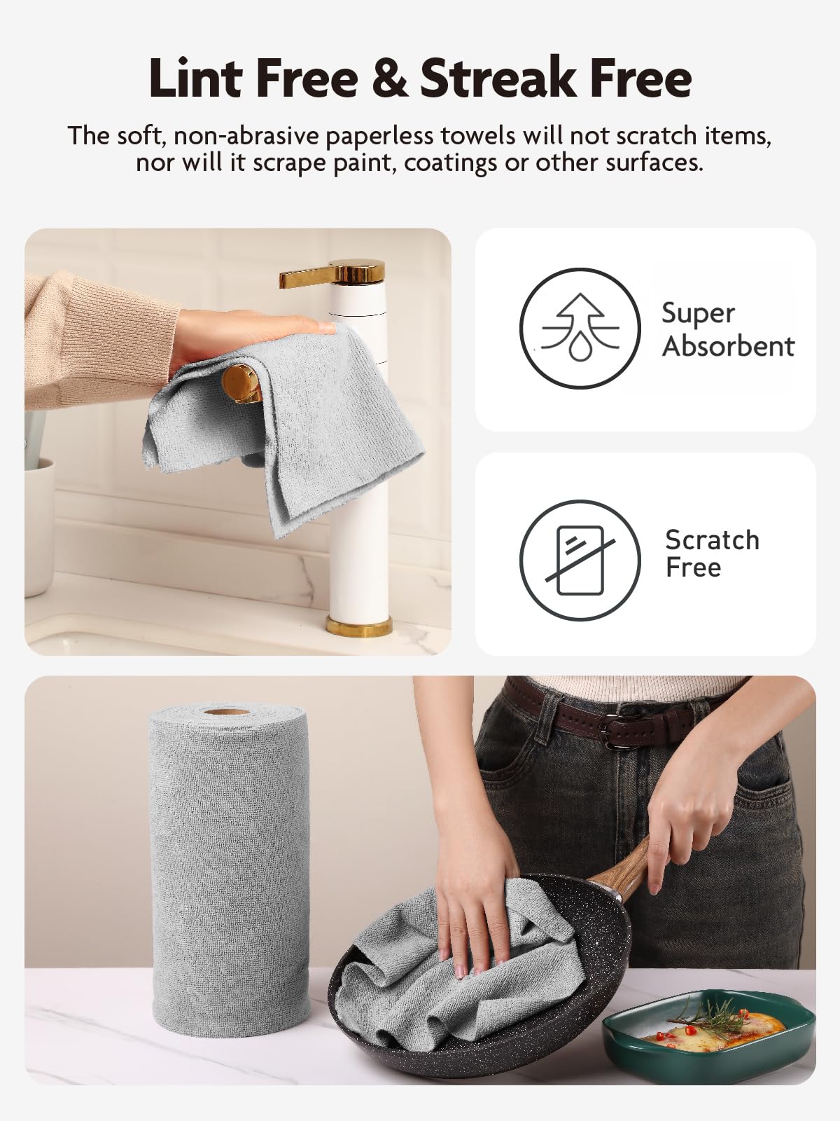 Fantasticlean Microfiber Cleaning Cloth Roll -60 Pack, Tear Away Microfiber Towels, 12" x 12", Reusable, Washable, Scratch Free, Ultra Absorbent Dishcloth for All-Around Cleaning (Beige & Tan)