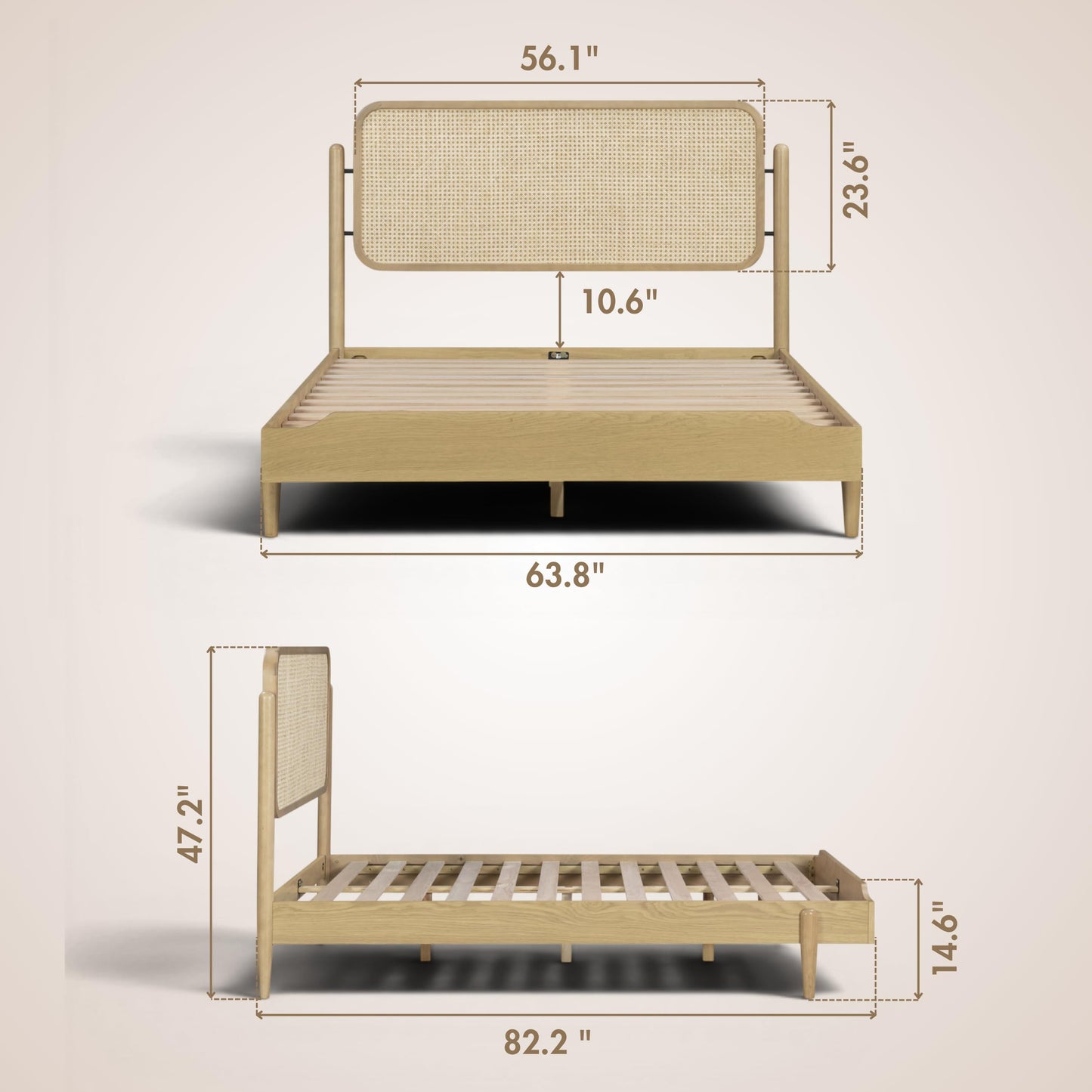 King Platform Bed with Natural Rattan Headboard