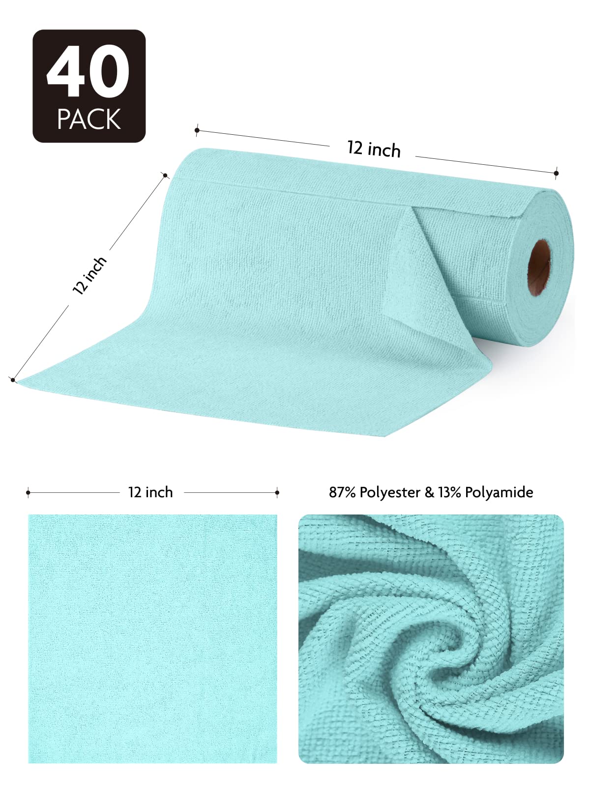 Fantasticlean Microfiber Cleaning Cloth Roll -60 Pack, Tear Away Microfiber Towels, 12" x 12", Reusable, Washable, Scratch Free, Ultra Absorbent Dishcloth for All-Around Cleaning (Beige & Tan)