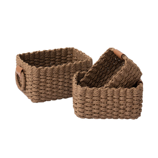 Wicker Square Storage Organizer Baskets / Set of 3