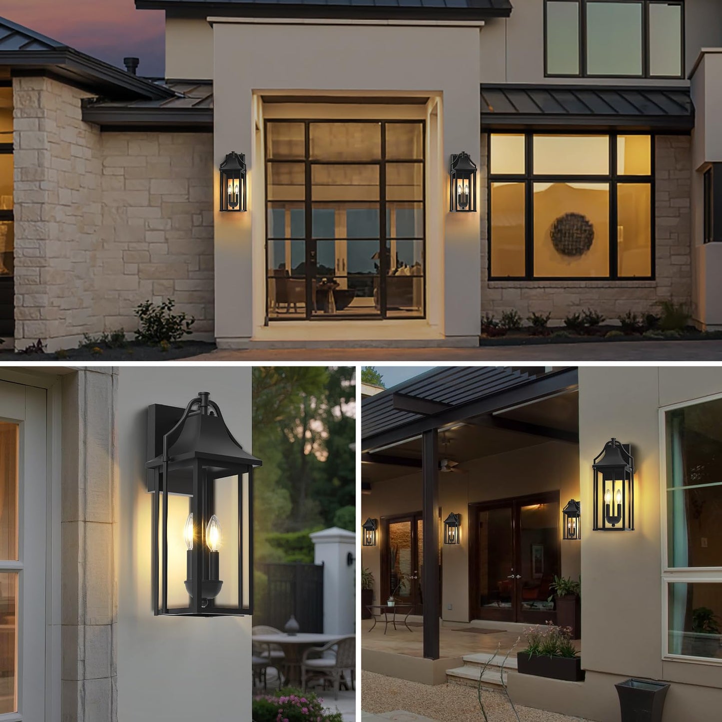 Outdoor Wall Lights Fixtures, Large Size Dusk to Dawn Waterproof Exterior Lanterns, Modern Porch Sconce Wall Mounted with Glass