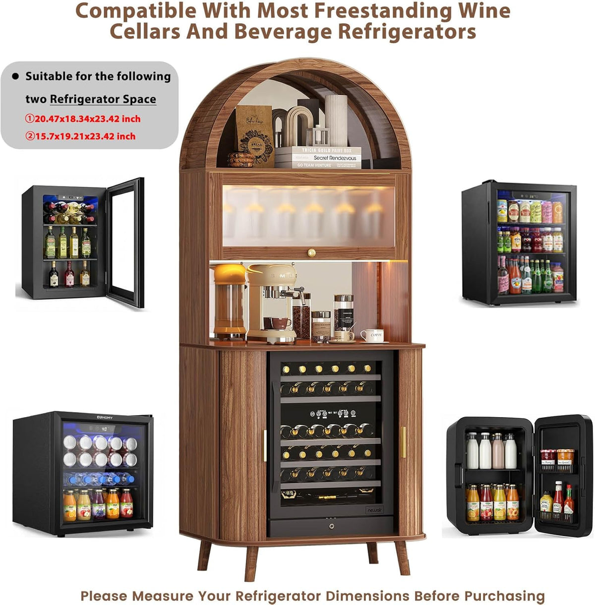 Wine Arched Bar Fridge Cabinet 73 Inch