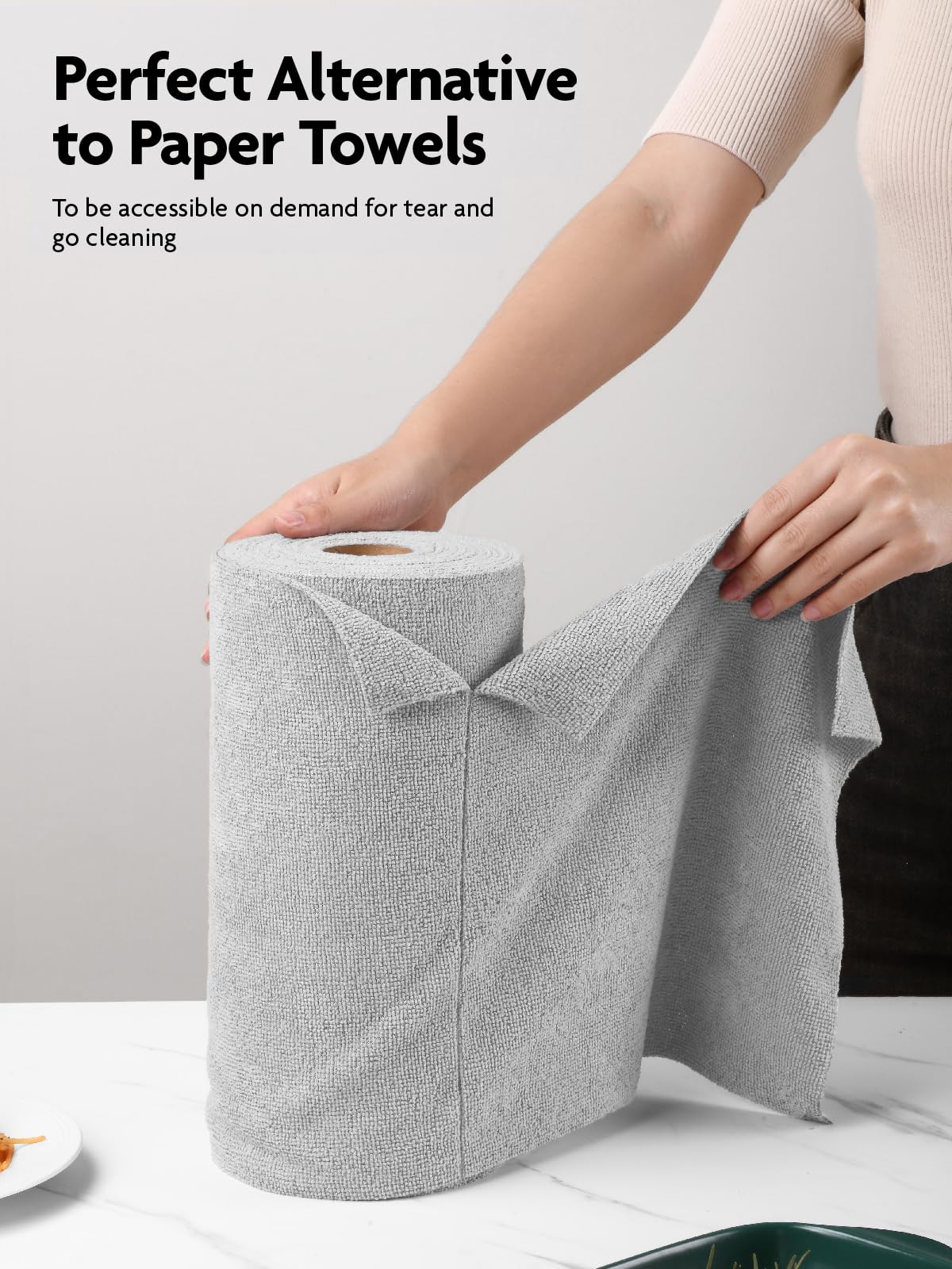 Fantasticlean Microfiber Cleaning Cloth Roll -60 Pack, Tear Away Microfiber Towels, 12" x 12", Reusable, Washable, Scratch Free, Ultra Absorbent Dishcloth for All-Around Cleaning (Beige & Tan)