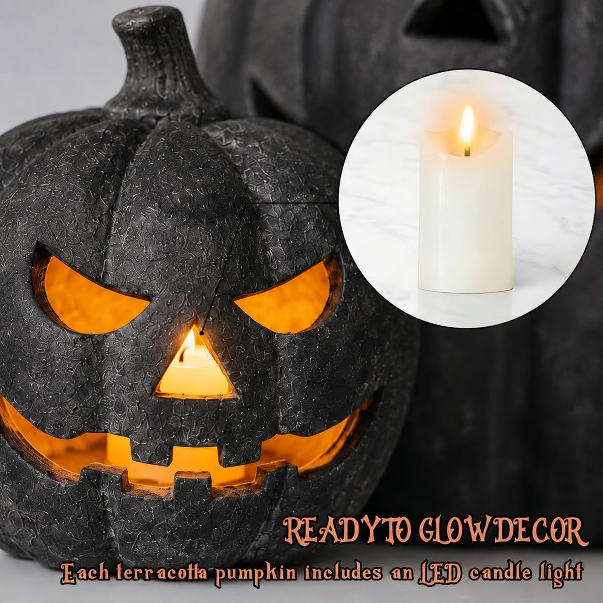 Halloween Decorations - Terracotta Pumpkin Jack O' Lantern