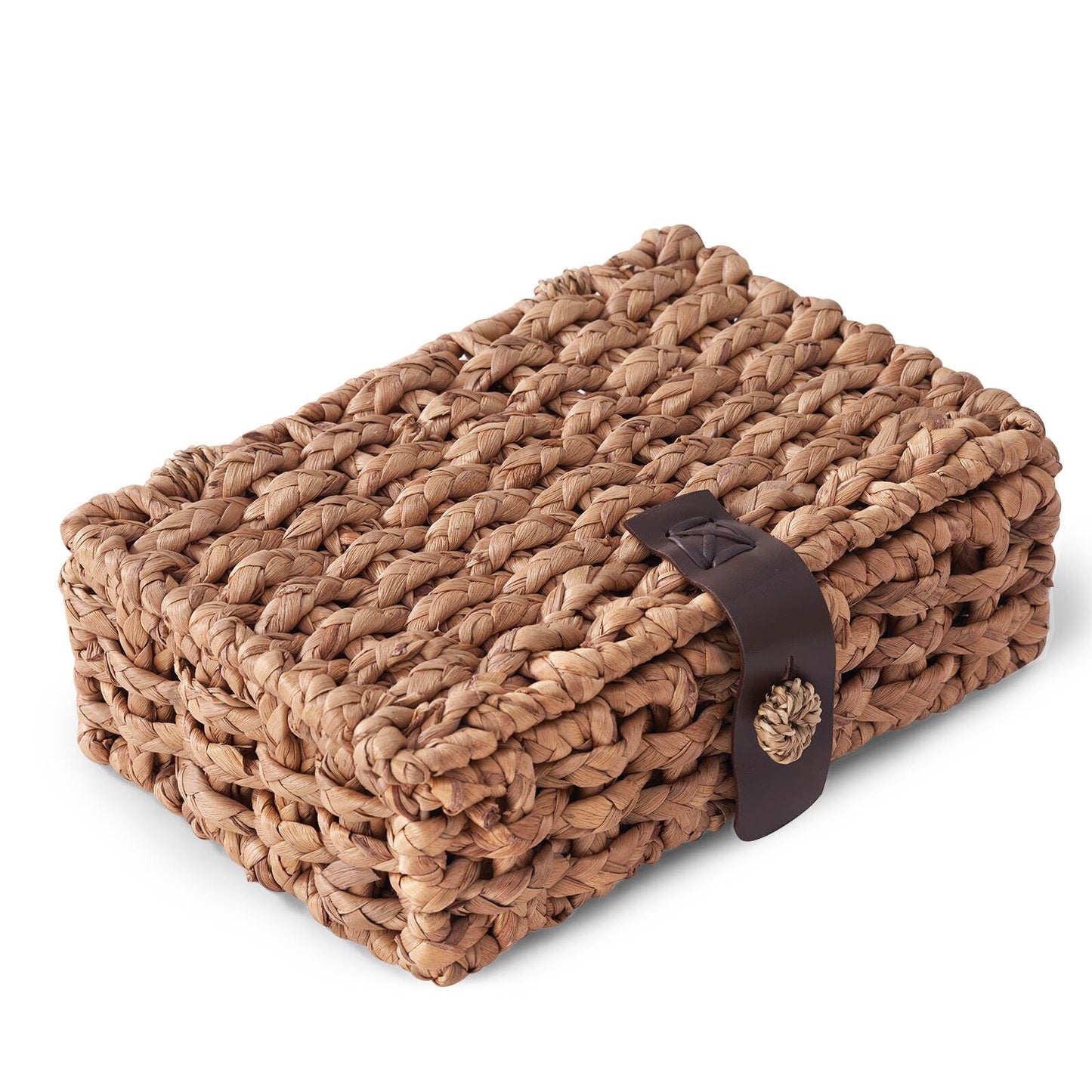 Decorative Box with Lid, Wicker Storage Basket, Water Hyacinth Woven Decorative box for Shelf, Coffee Table, Console Table, Home Decor (Large)