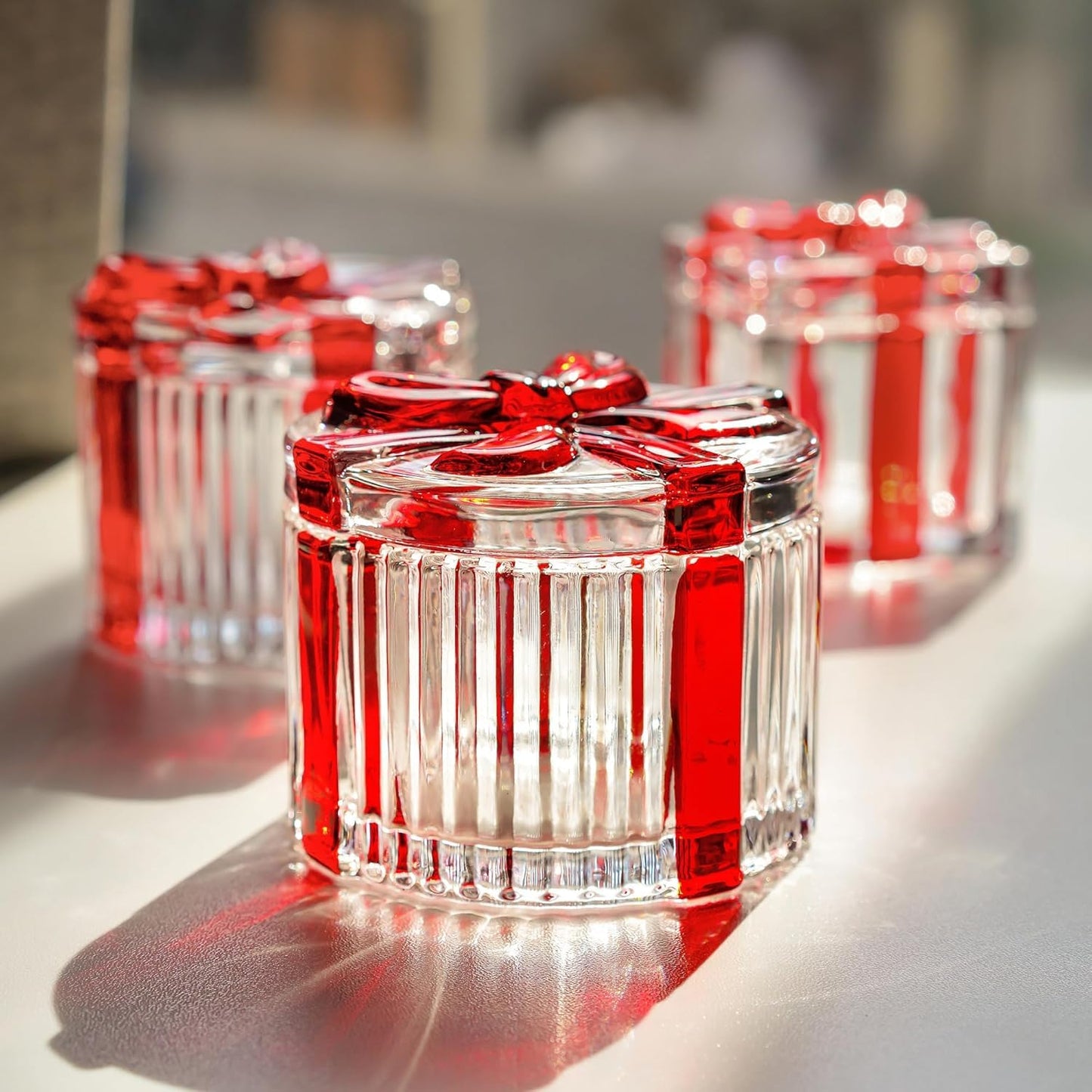 Decorative Embossed Glass Dish with Lid