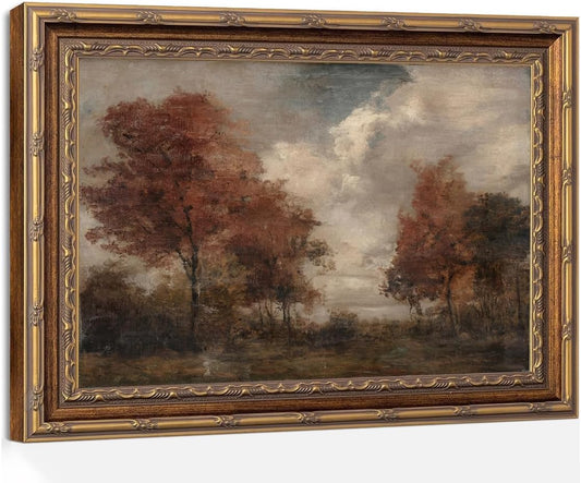 Vintage Moody Gold Framed Autumn Landscape Wall Art