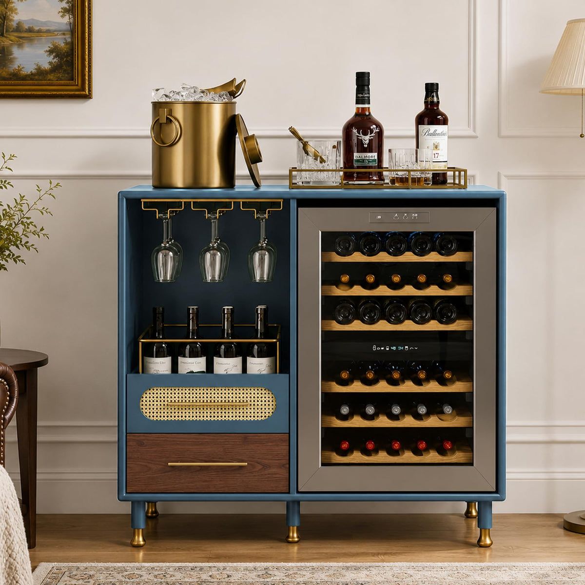 Coffee Wine Bar Cabinet with Mini Fridge