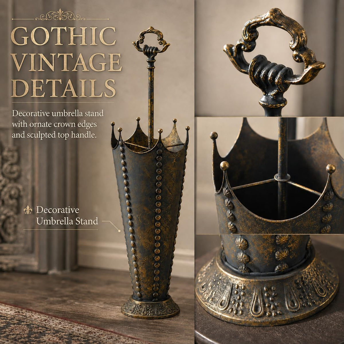Vintage Metal Umbrella Stand for Entryway