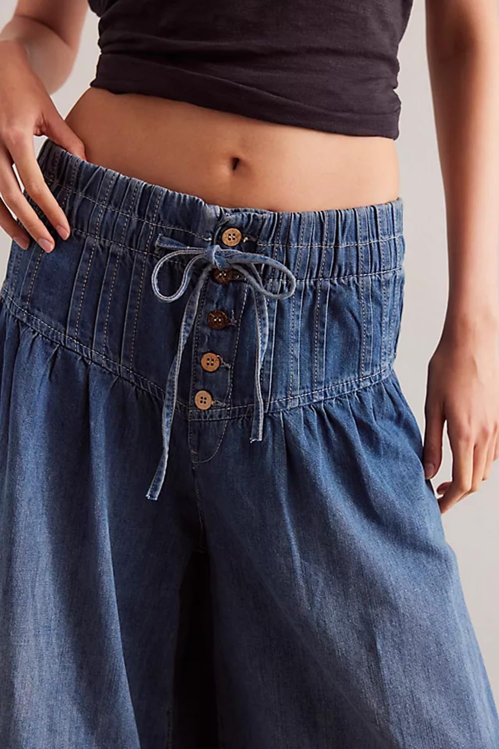 yoeasy Womens Wide Leg Jeans Elastic Drawstring Waisted Casual Loose Flare Denim Pants Baggy Boyfriend Jeans