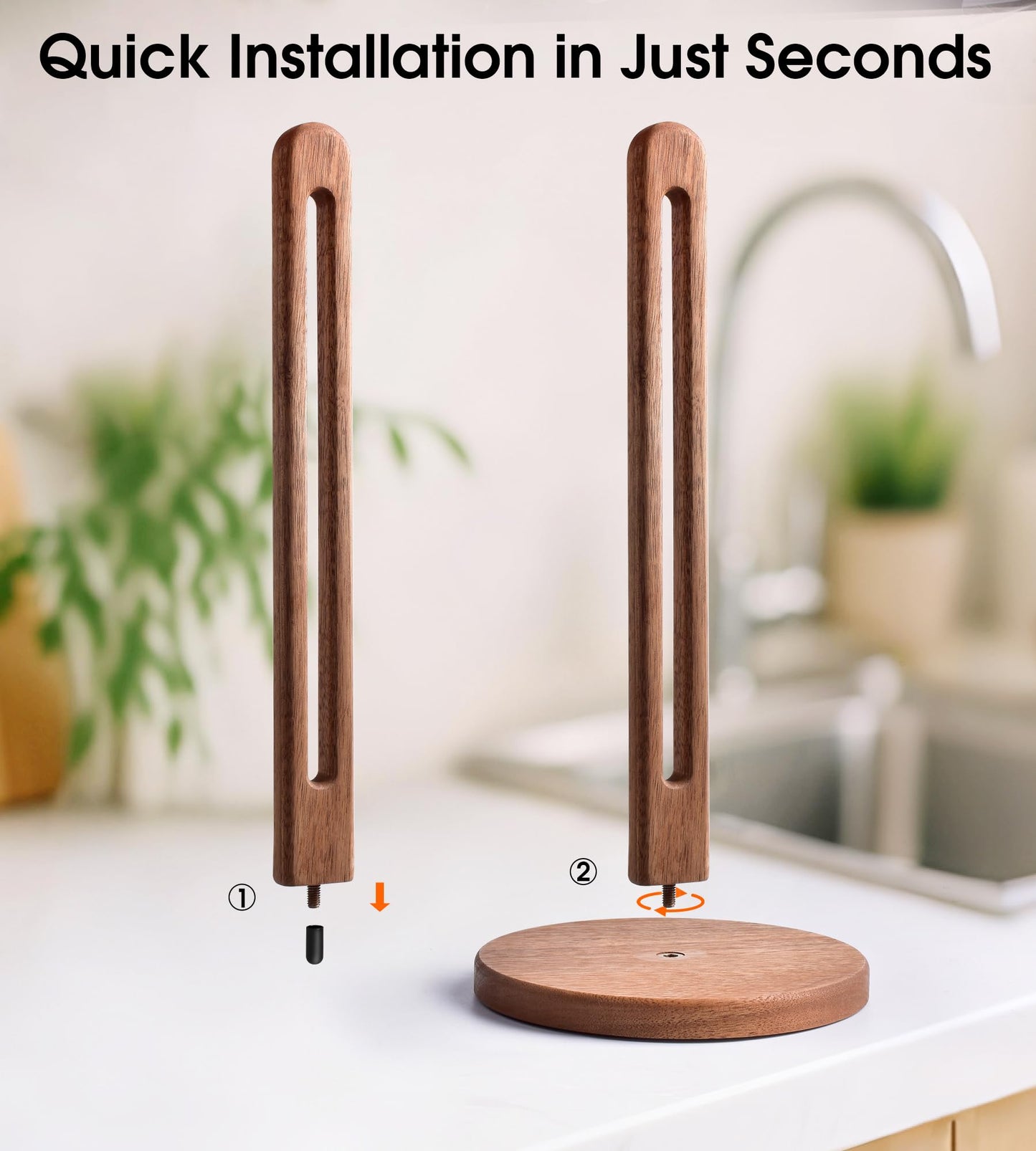 KitchLife Acacia Wooden Paper Towel Holder Countertop, 6.5" Jumbo Base, Fits Jumbo Rolls, Large Freestanding Dark Wood Paper Towel Stand Upgraded Dispenser Organizer with Non-Slip Base