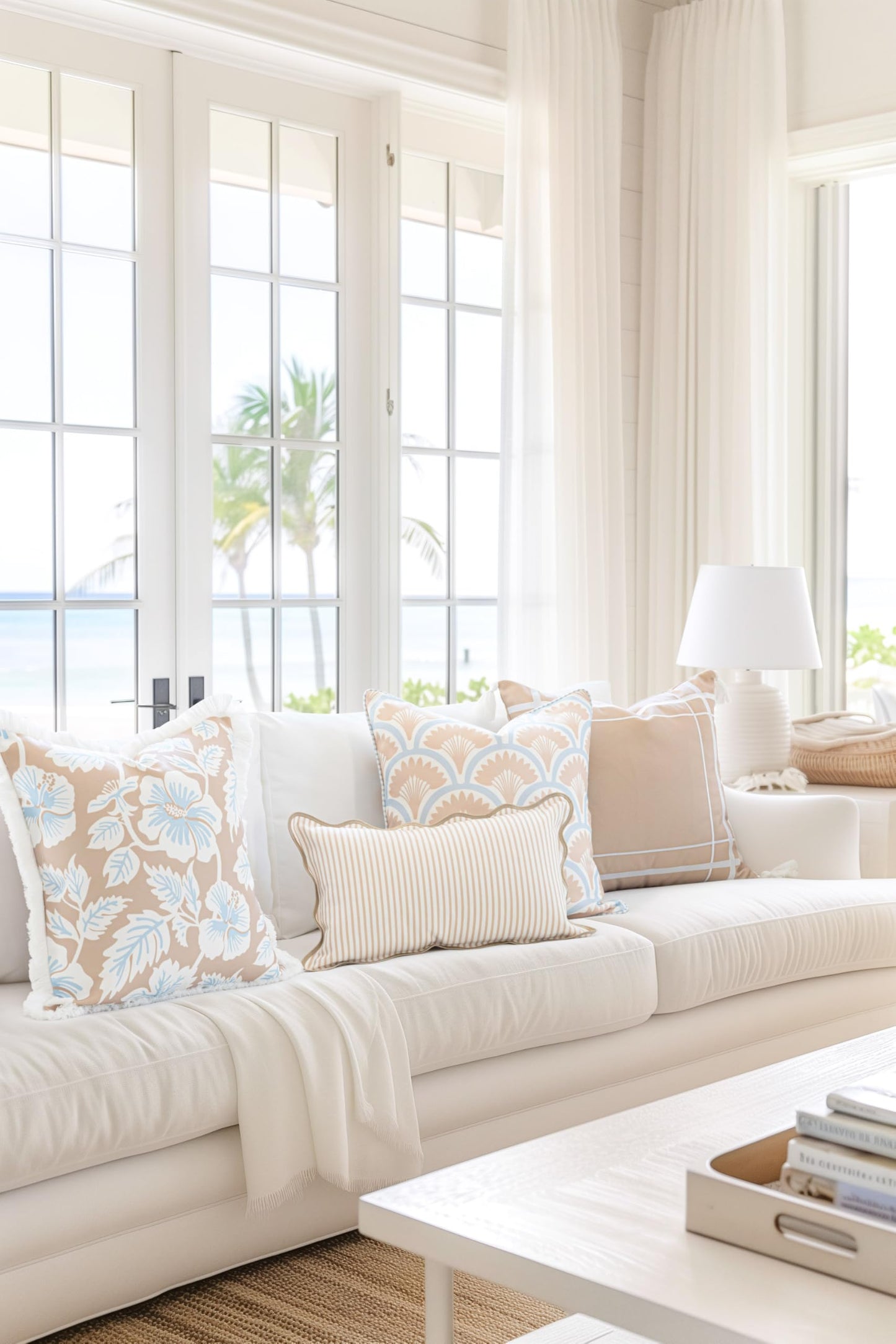 Indoor Outdoor Scalloped Lumbar Pillow Cover 12"x20"