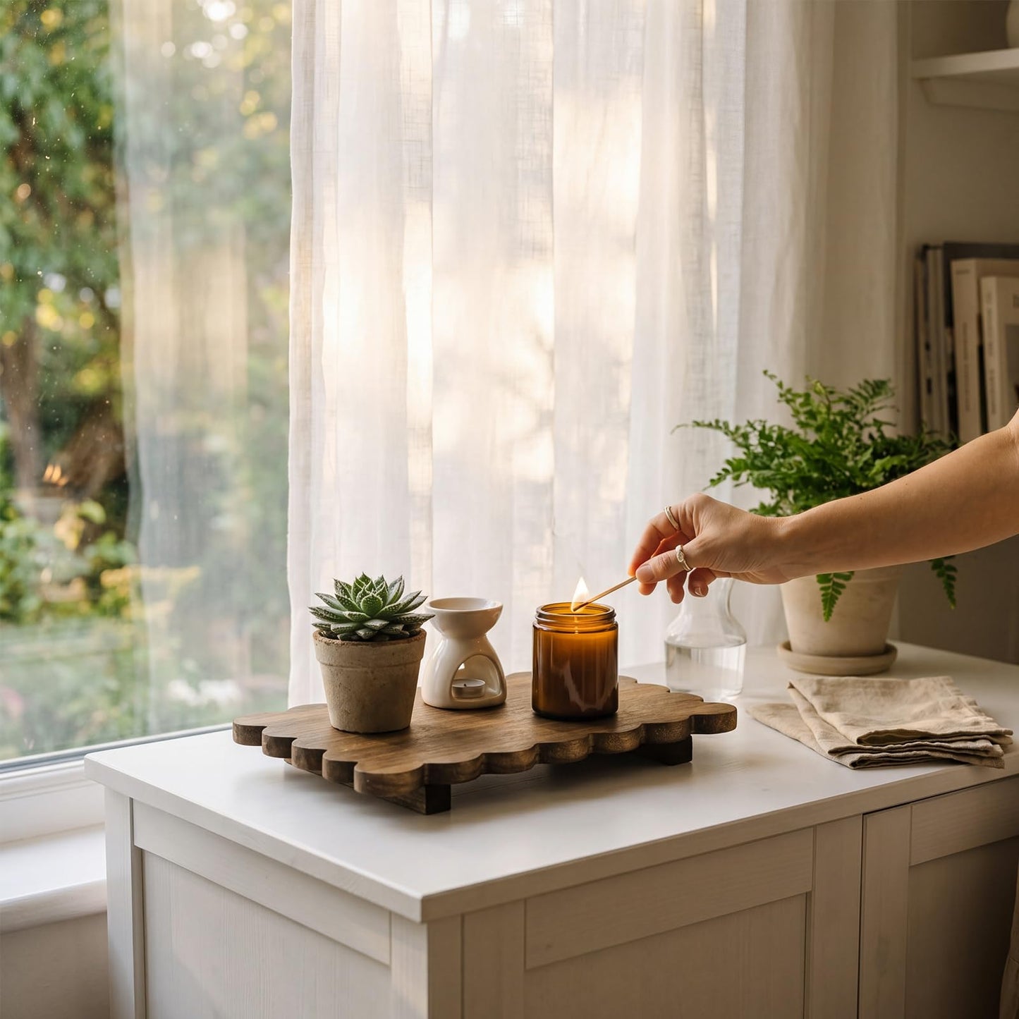 Scalloped Wood Riser Tray