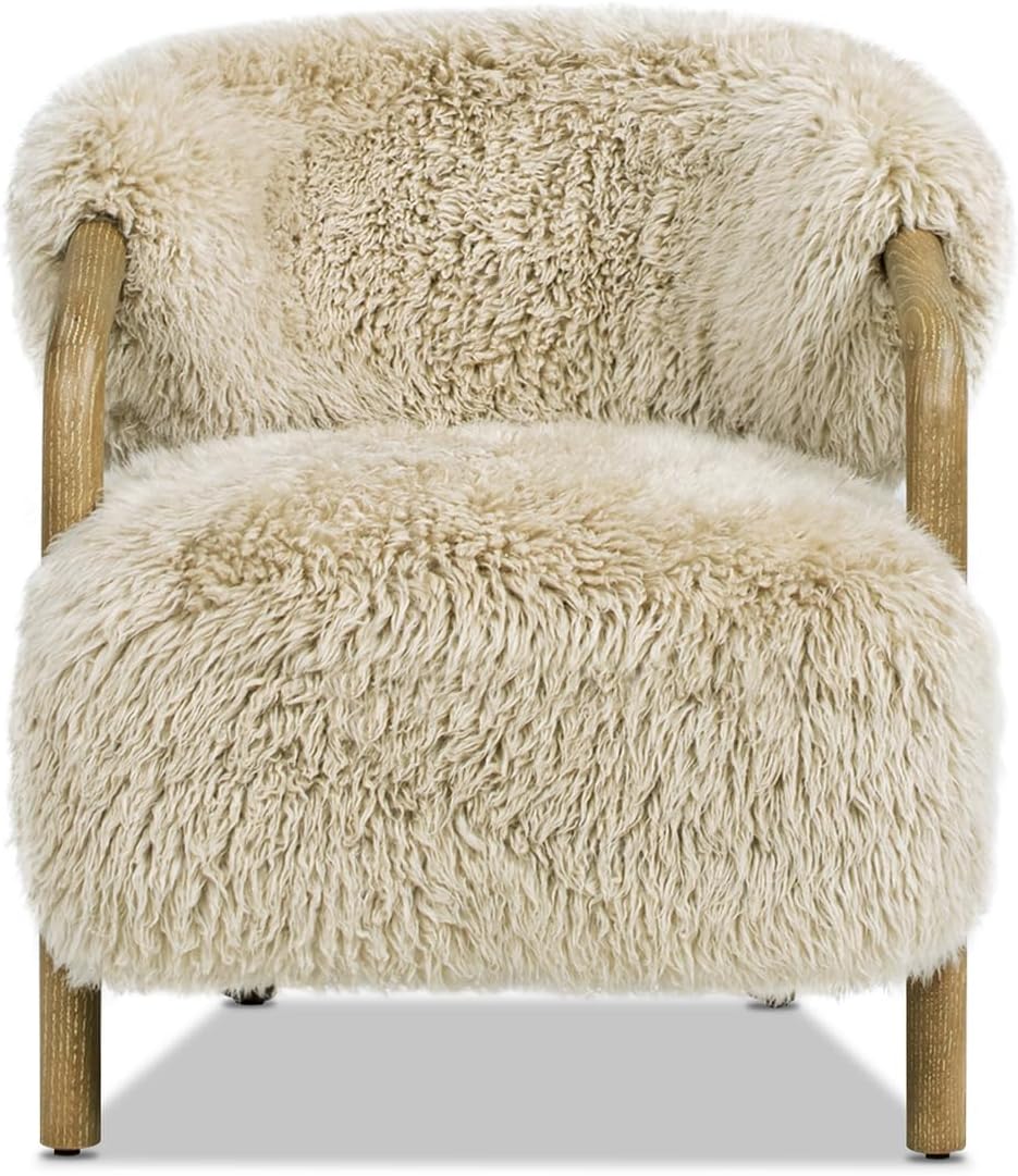33" Oak Sheepskin Upholstered Accent Arm Chair