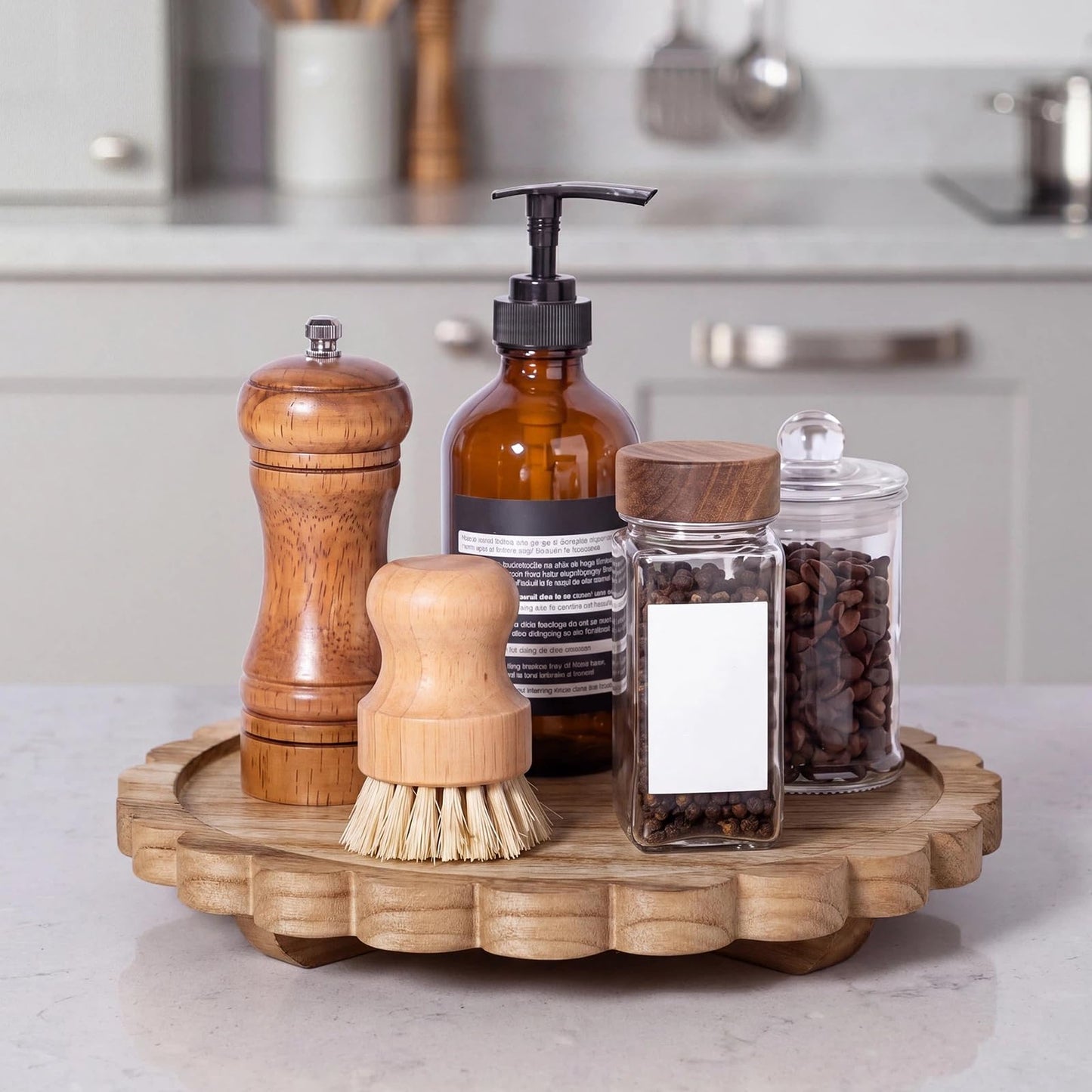 Scalloped Wood Riser Tray