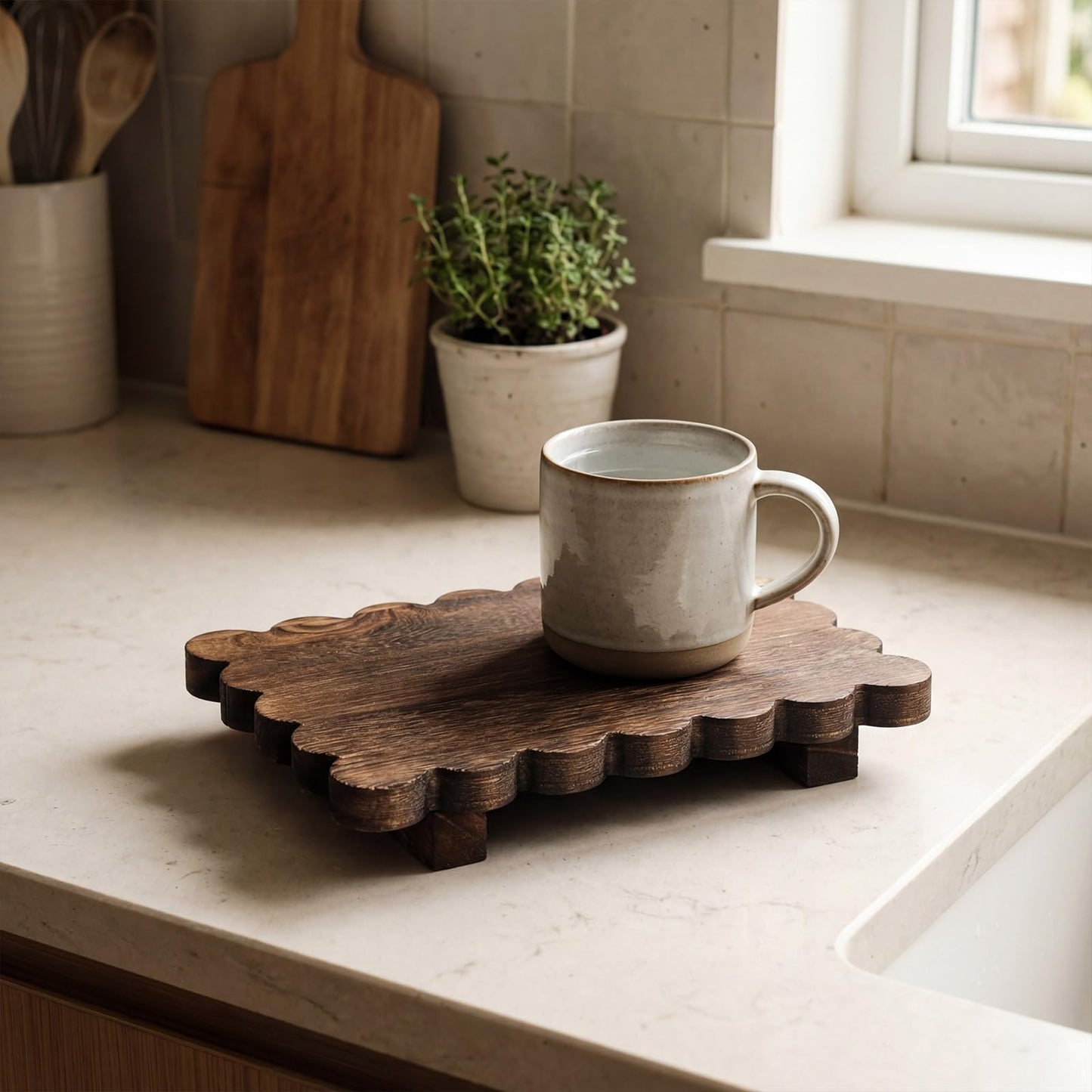 Scalloped Wood Riser Tray
