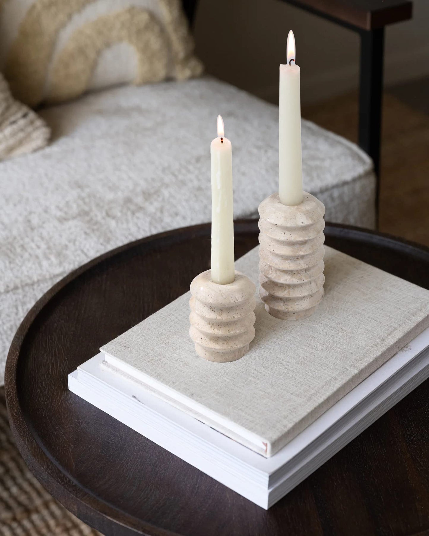 Marble Candlestick Holders, Set of 2 Natural Stone