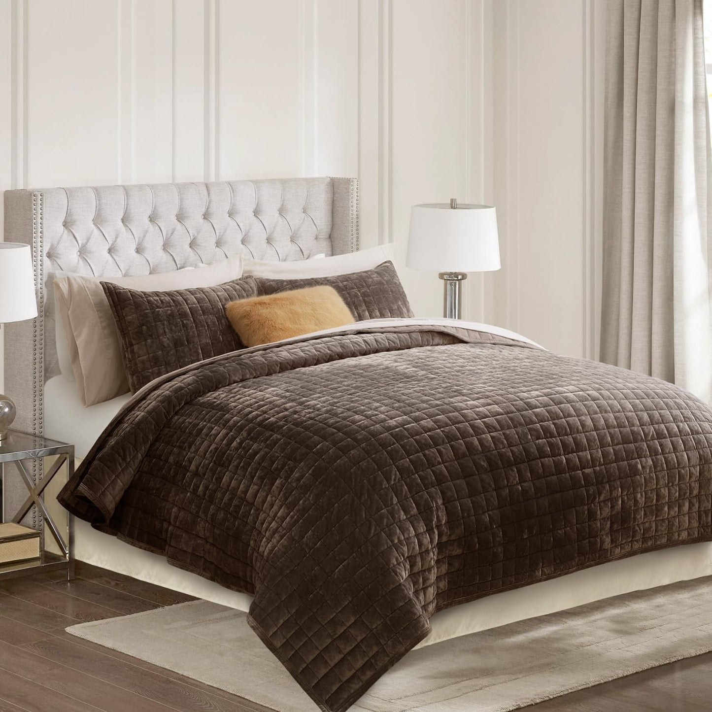 Box Stitch Velvet Quilt Set, King Size