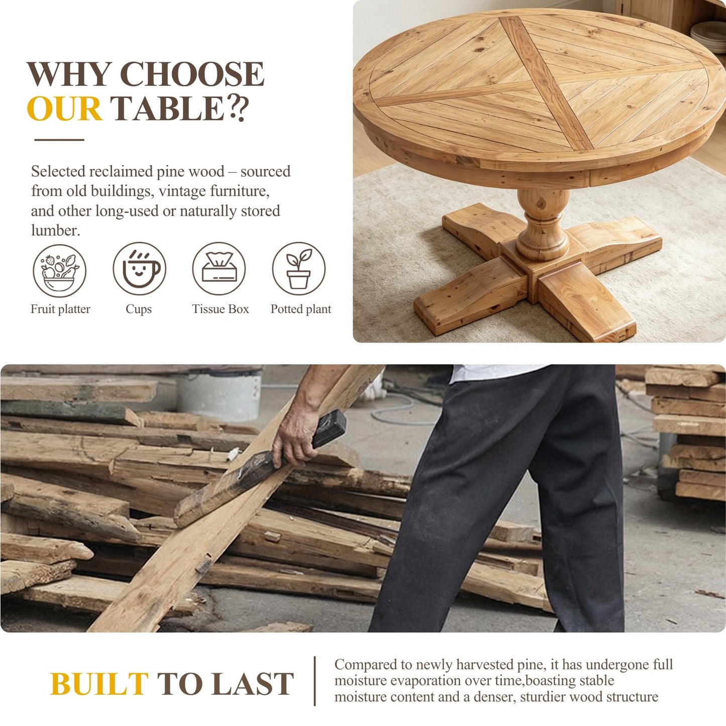 60" Round Dining Kitchen Table