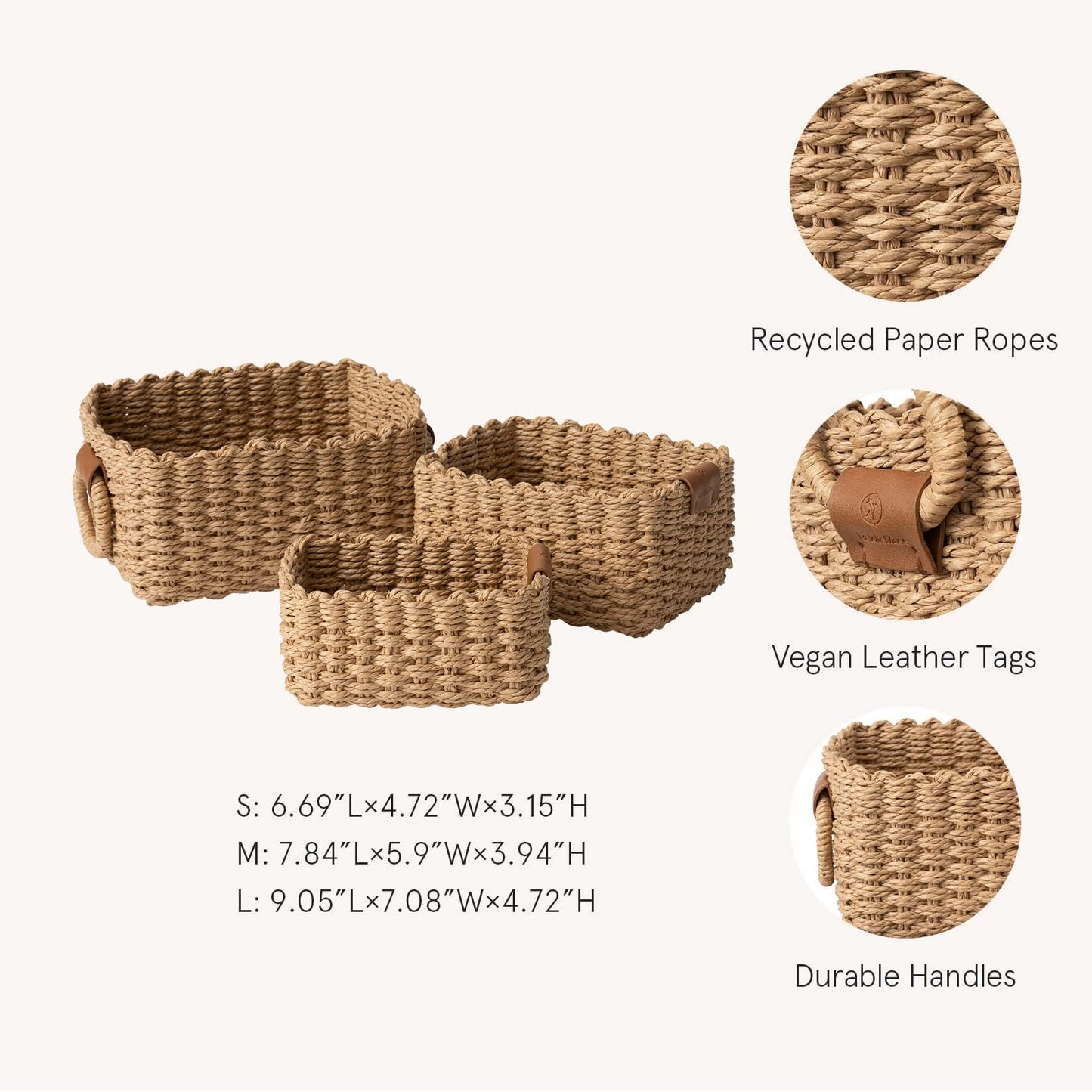 Wicker Square Storage Organizer Baskets / Set of 3