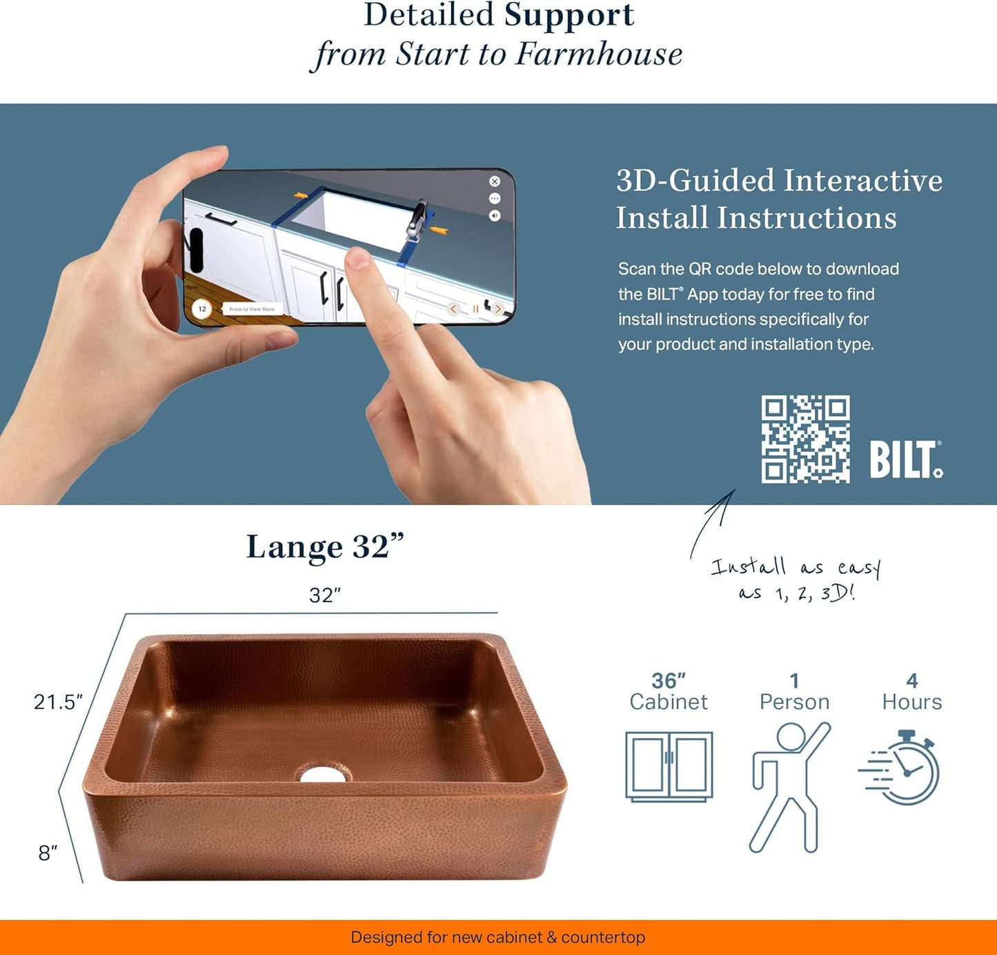 Sinkology Lange Copper 32" Single Bowl Undermount Farmhouse Apron-Front Kitchen Sink