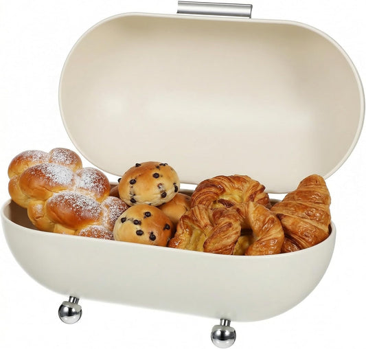 PRETYZOOM Bread Box for Kitchen Countertop, Vintage Bread Storage Container with Hinged Lid, Metal Breadbox Holder for Pastries/Loaves/Dry Food, Space-Saving
