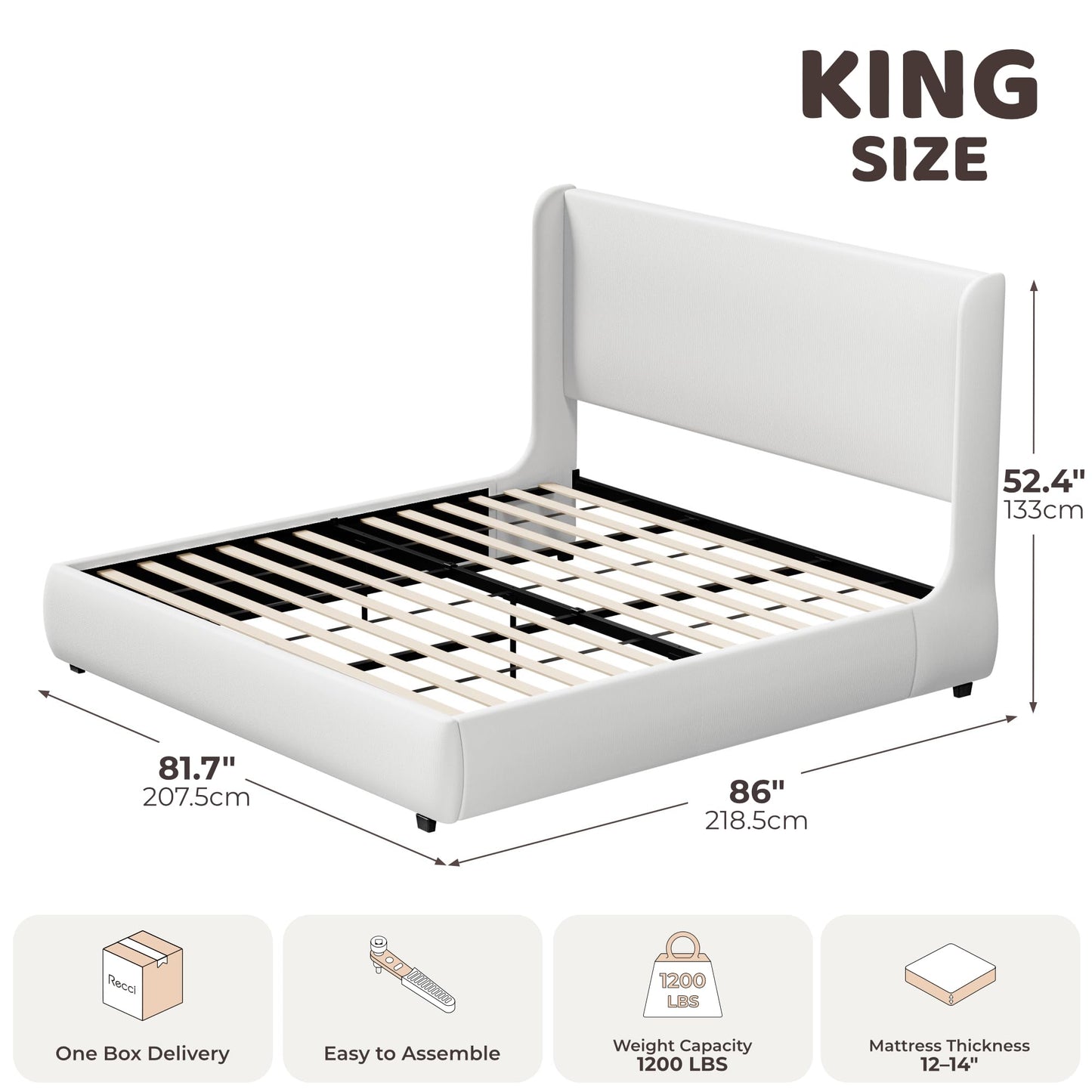King Upholstered Wingback Bed Frame