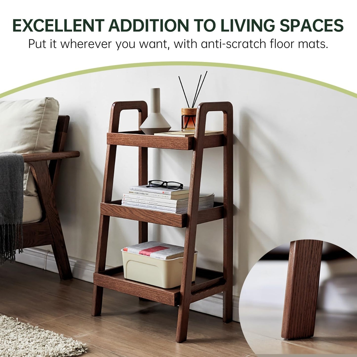 Solid Oak 3 Tier Ladder Bookshelf