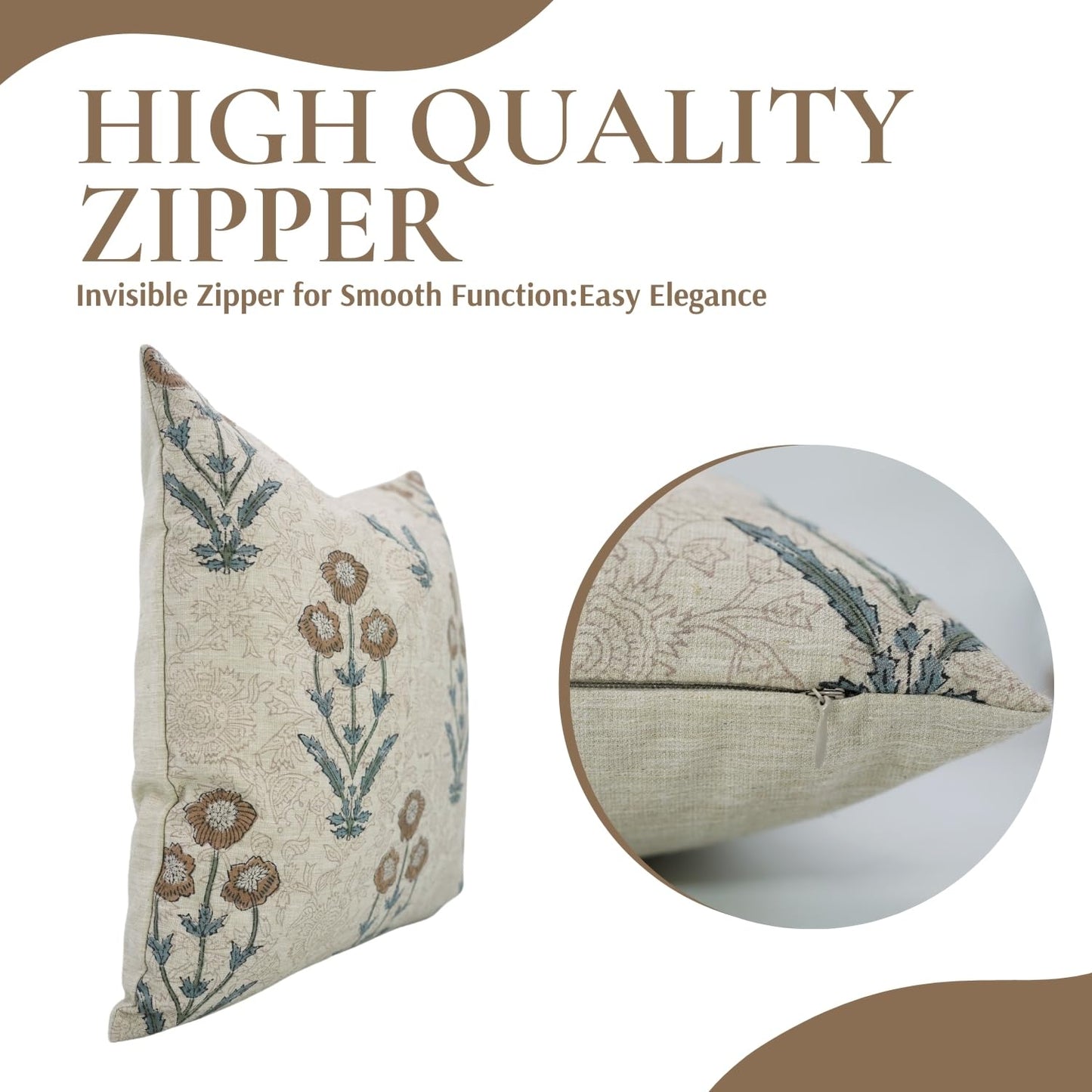 Floral Print Thick Linen 18x18 Inch Throw Pillowcase