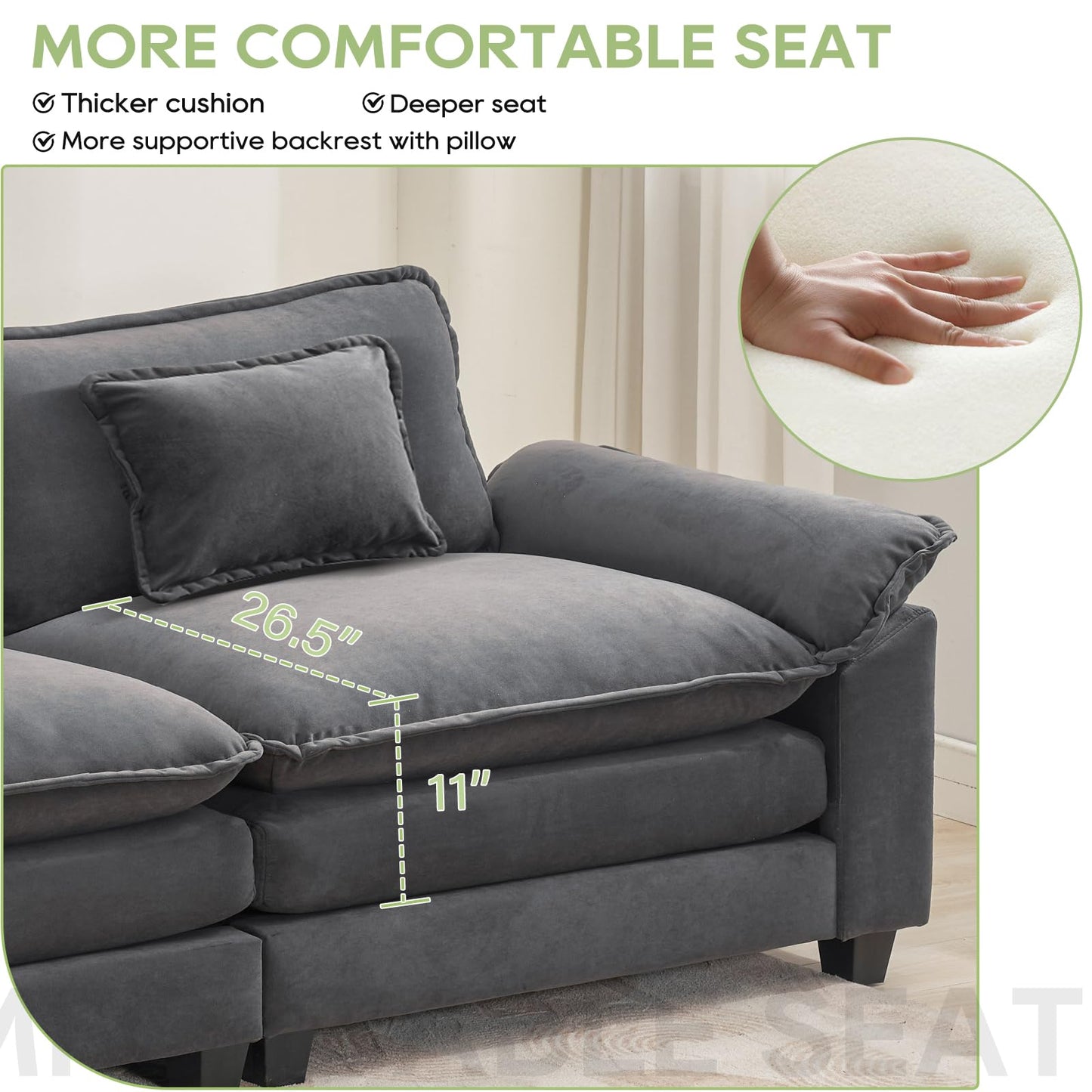 120" Modular Sectional Sofa, Comfy Cloud Couch Sectional Sofa with Ottoman, Chenille Sofa Sleeper Deep Seat Sofa with Throw Pillows for Living Room (Beige White, 120"- U Shape)