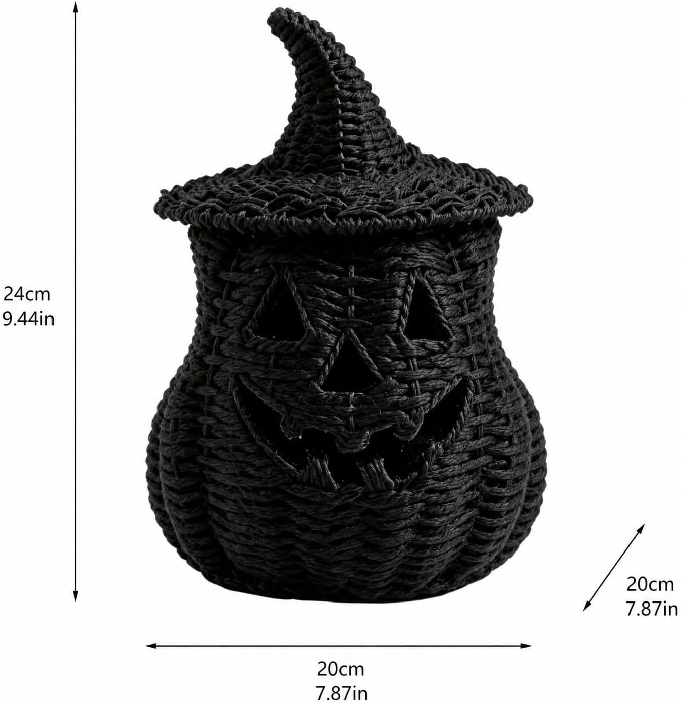 Rattan Lantern Pumpkin Candle Holder with Witch Hat Shape Lid