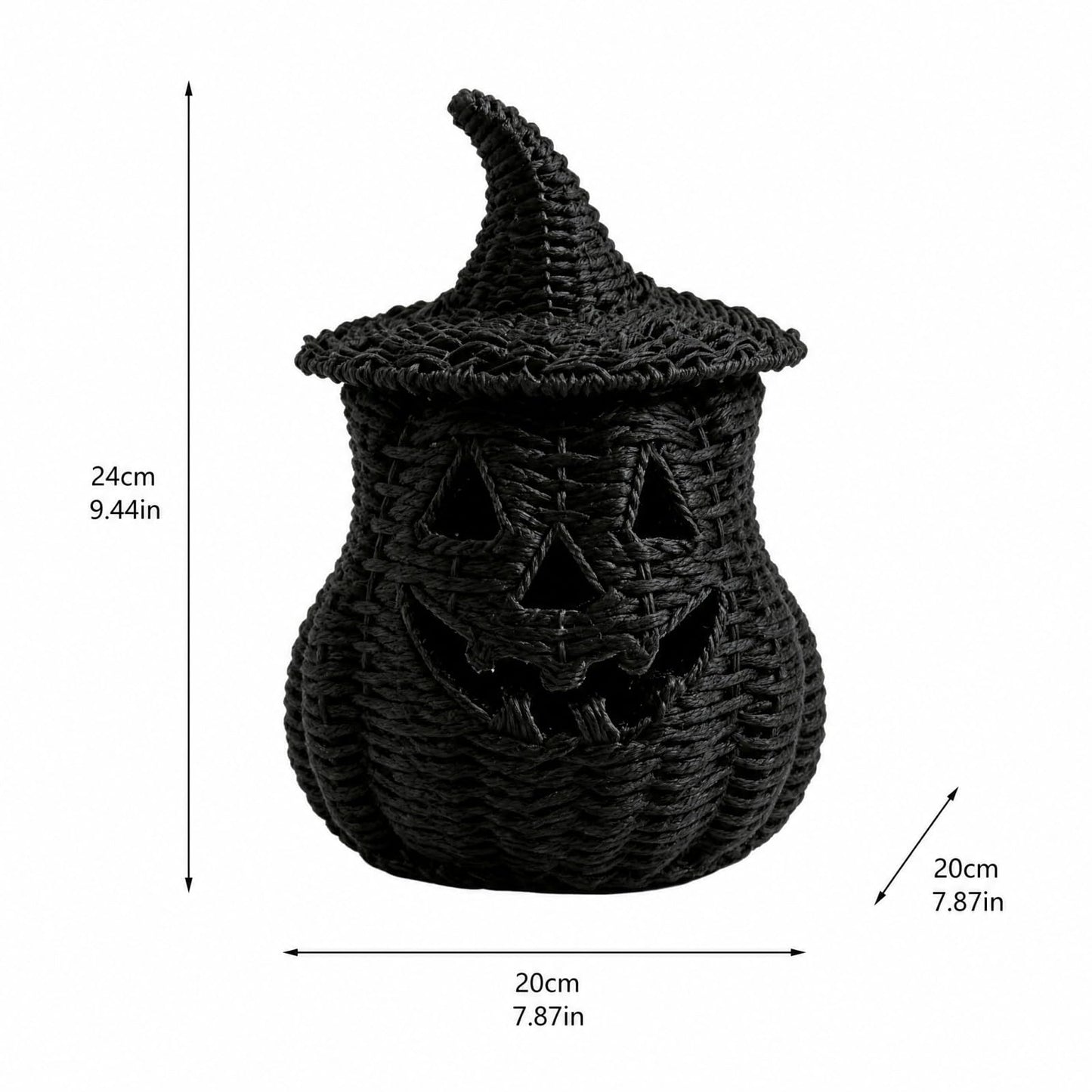 Rattan Lantern Pumpkin Candle Holder with Witch Hat Shape Lid